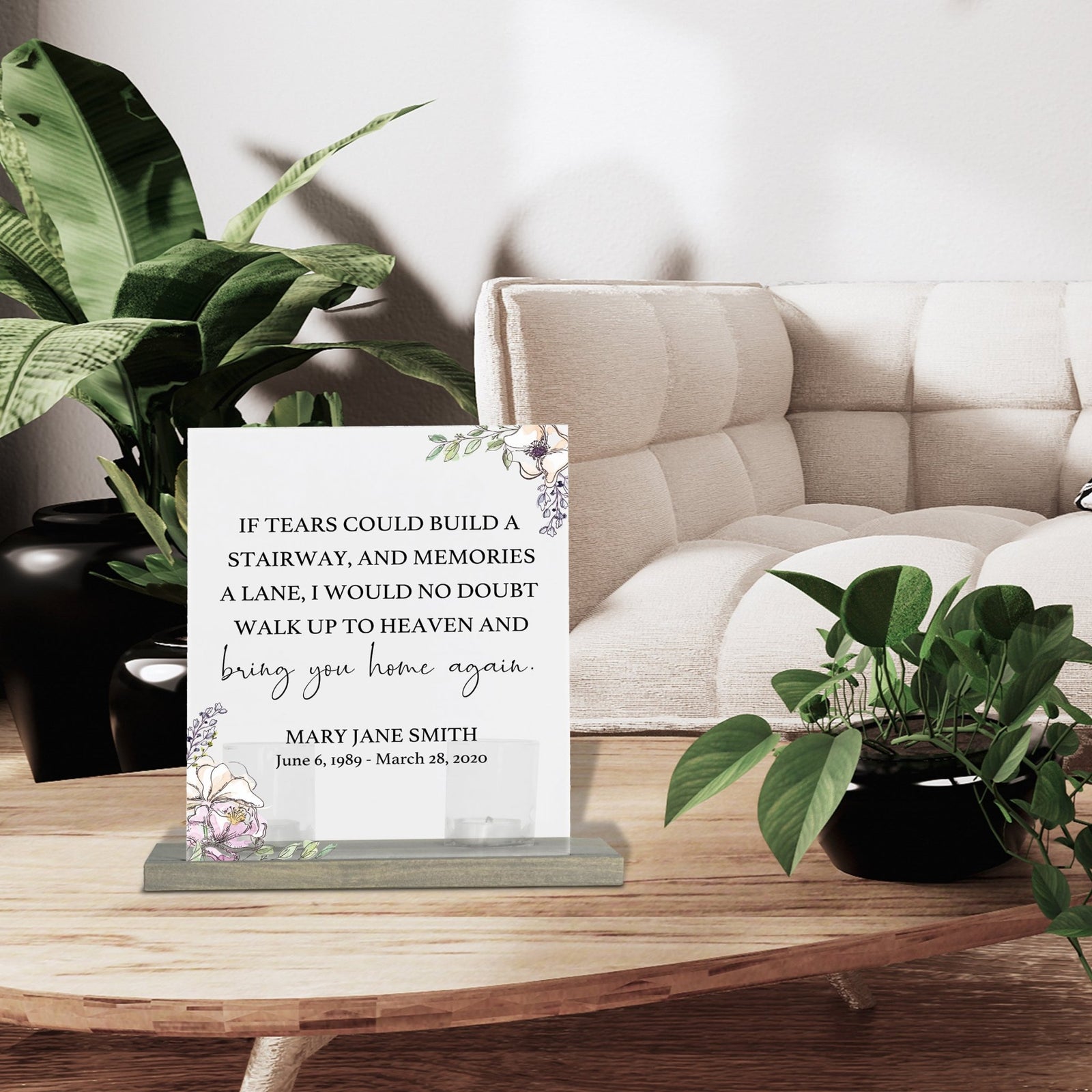 Personalized Elegant Human Memorial Acrylic Sign With Grey Wooden Base - If Tears Could - LifeSong Milestones