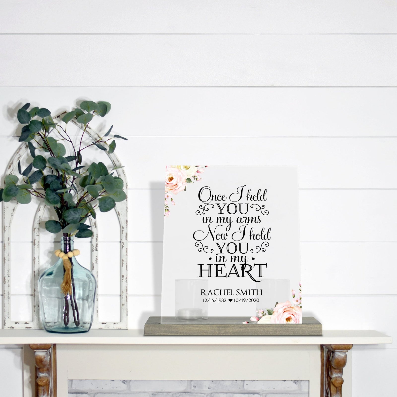 Personalized Elegant Human Memorial Acrylic Sign With Grey Wooden Base - Once I held - LifeSong Milestones