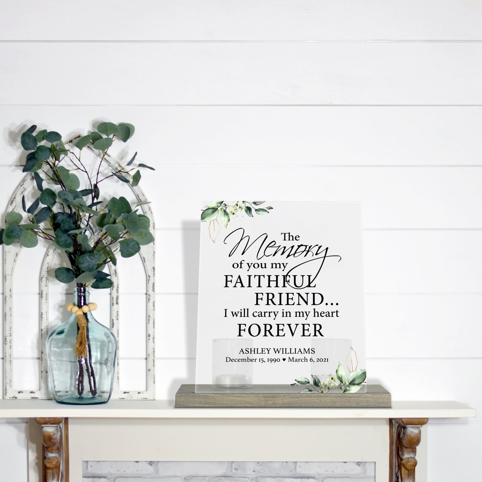 Personalized Elegant Human Memorial Acrylic Sign With Grey Wooden Base - The Memory Of You - LifeSong Milestones
