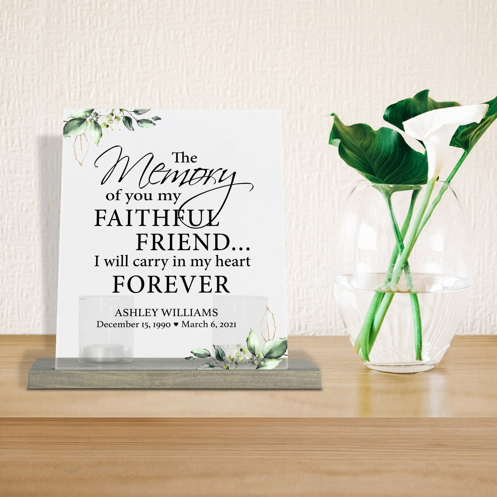 Personalized Elegant Human Memorial Acrylic Sign With Grey Wooden Base - The Memory Of You - LifeSong Milestones