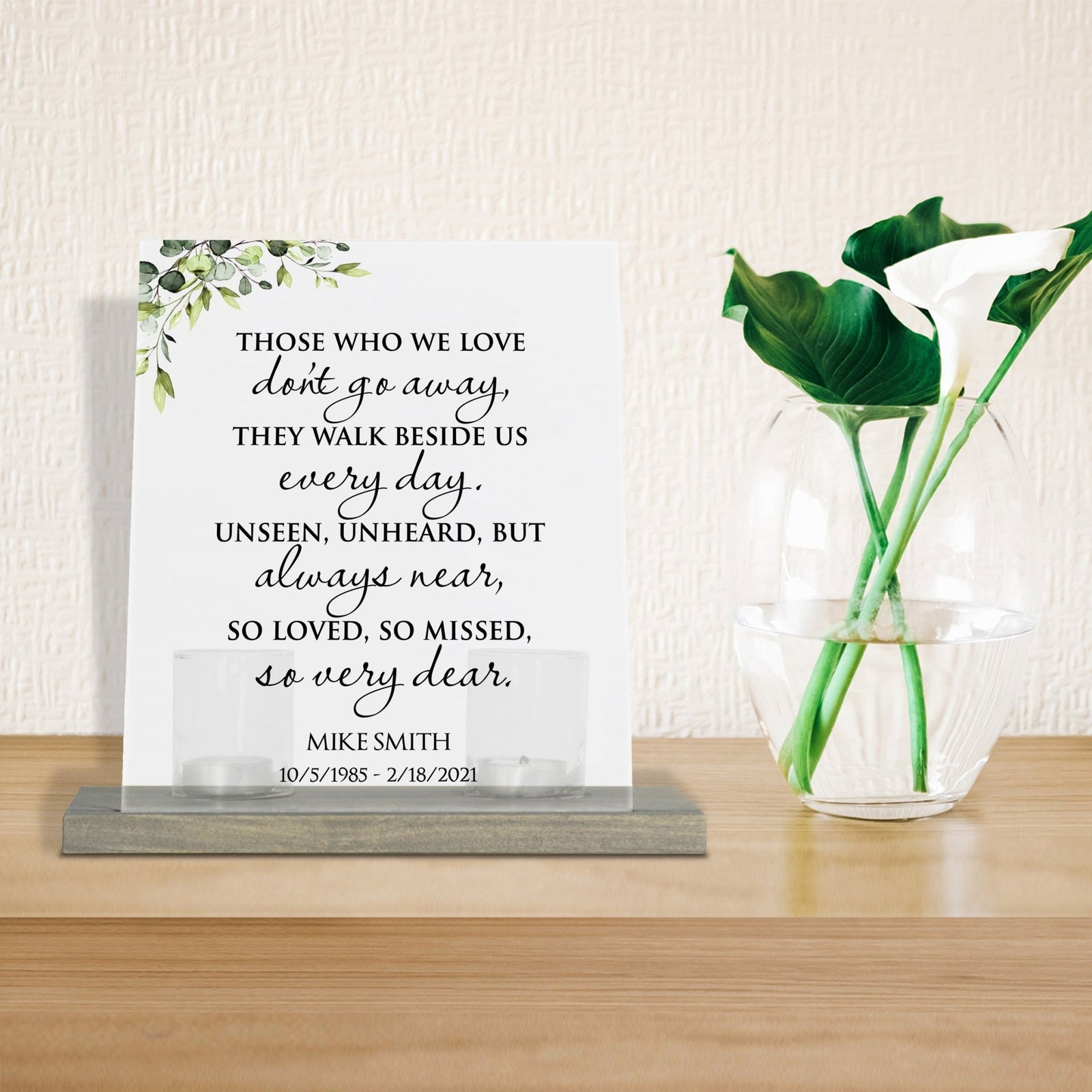 Personalized Elegant Human Memorial Acrylic Sign With Grey Wooden Base - Those Who We Love - LifeSong Milestones