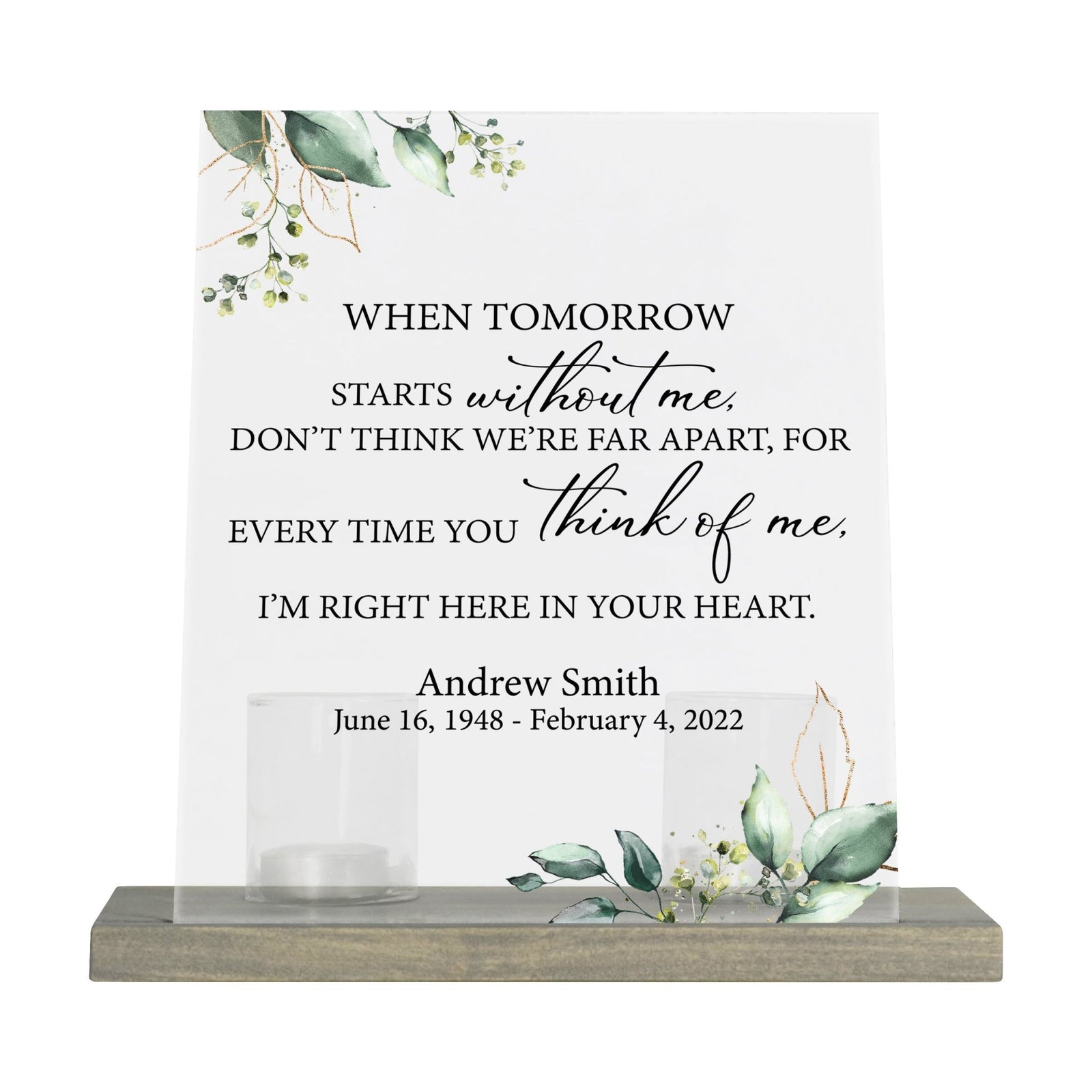 Personalized Elegant Human Memorial Acrylic Sign With Grey Wooden Base - When Tomorrow - LifeSong Milestones