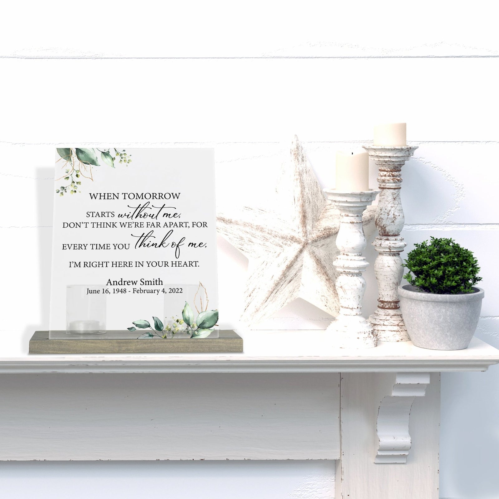 Personalized Elegant Human Memorial Acrylic Sign With Grey Wooden Base - When Tomorrow - LifeSong Milestones