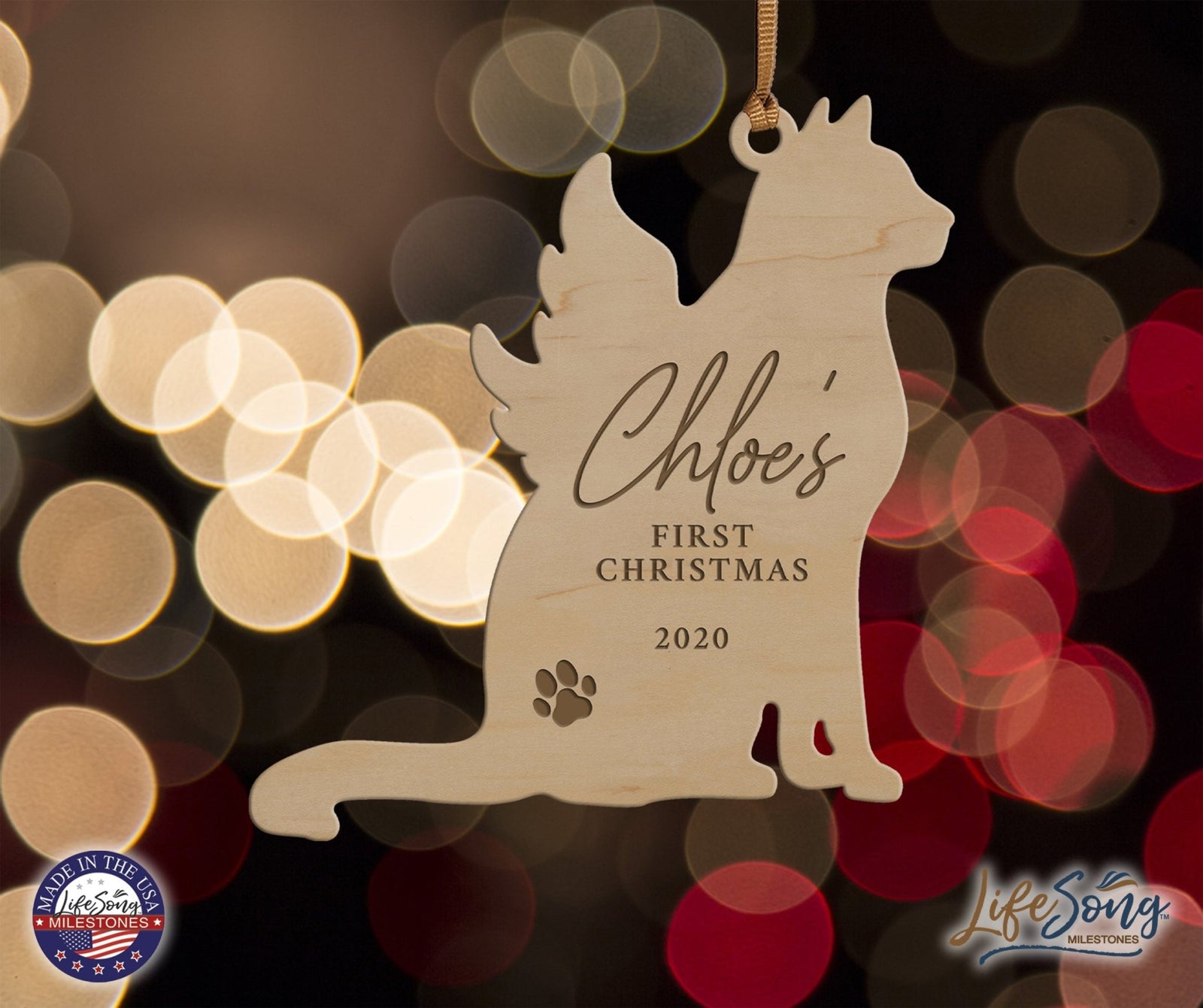 Personalized Engraved Christmas Cat Ornament 4.9375” x 5.375” x 0.125” - Christmas (PAW) - LifeSong Milestones