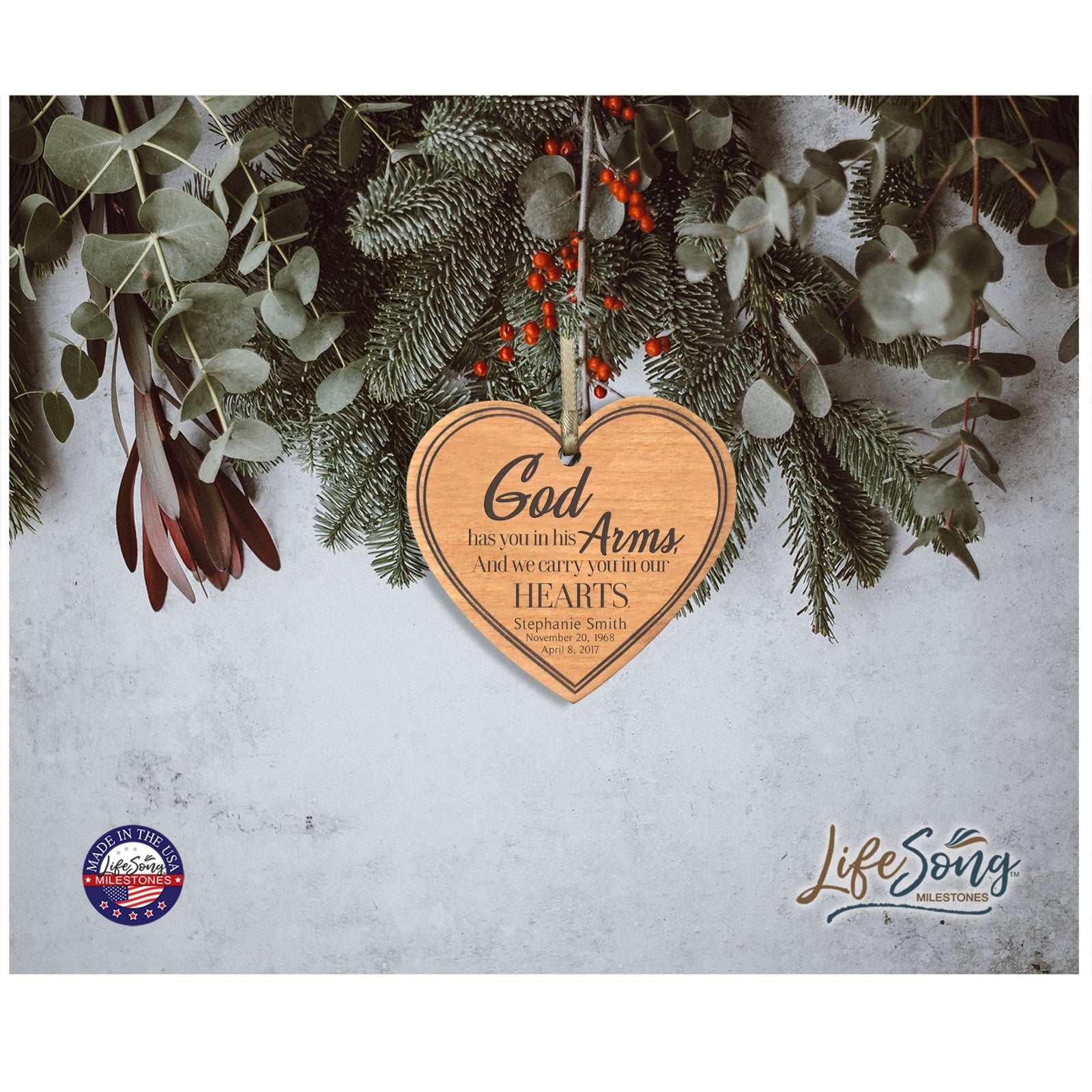 Personalized Engraved Heart Memorial Ornament - God Has You - LifeSong Milestones