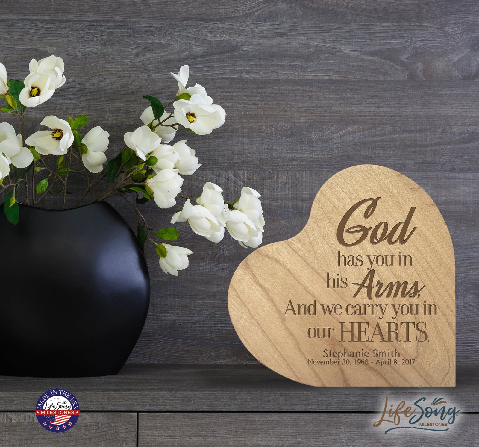 Personalized Engraved Memorial Heart Block God Has You 5” x 5.25” x 0.75” - LifeSong Milestones