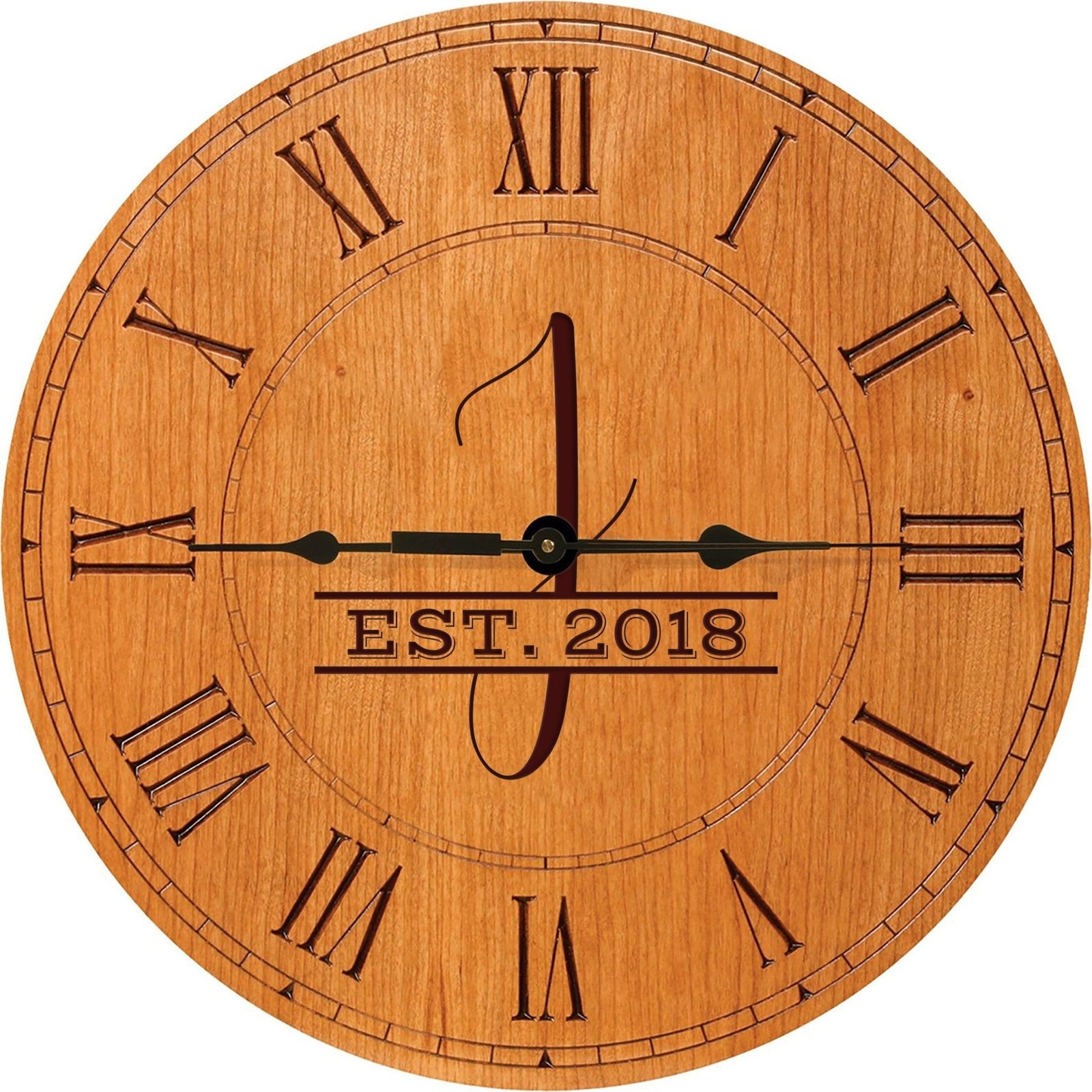 Personalized Engraved Monogram Cherry Wood Clock 12" - J - LifeSong Milestones