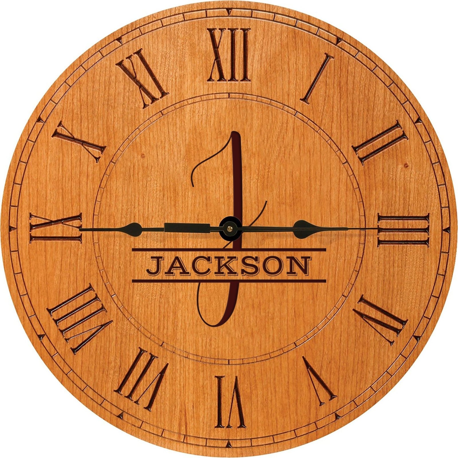 Personalized Engraved Monogram Cherry Wood Clock 12" - J - LifeSong Milestones
