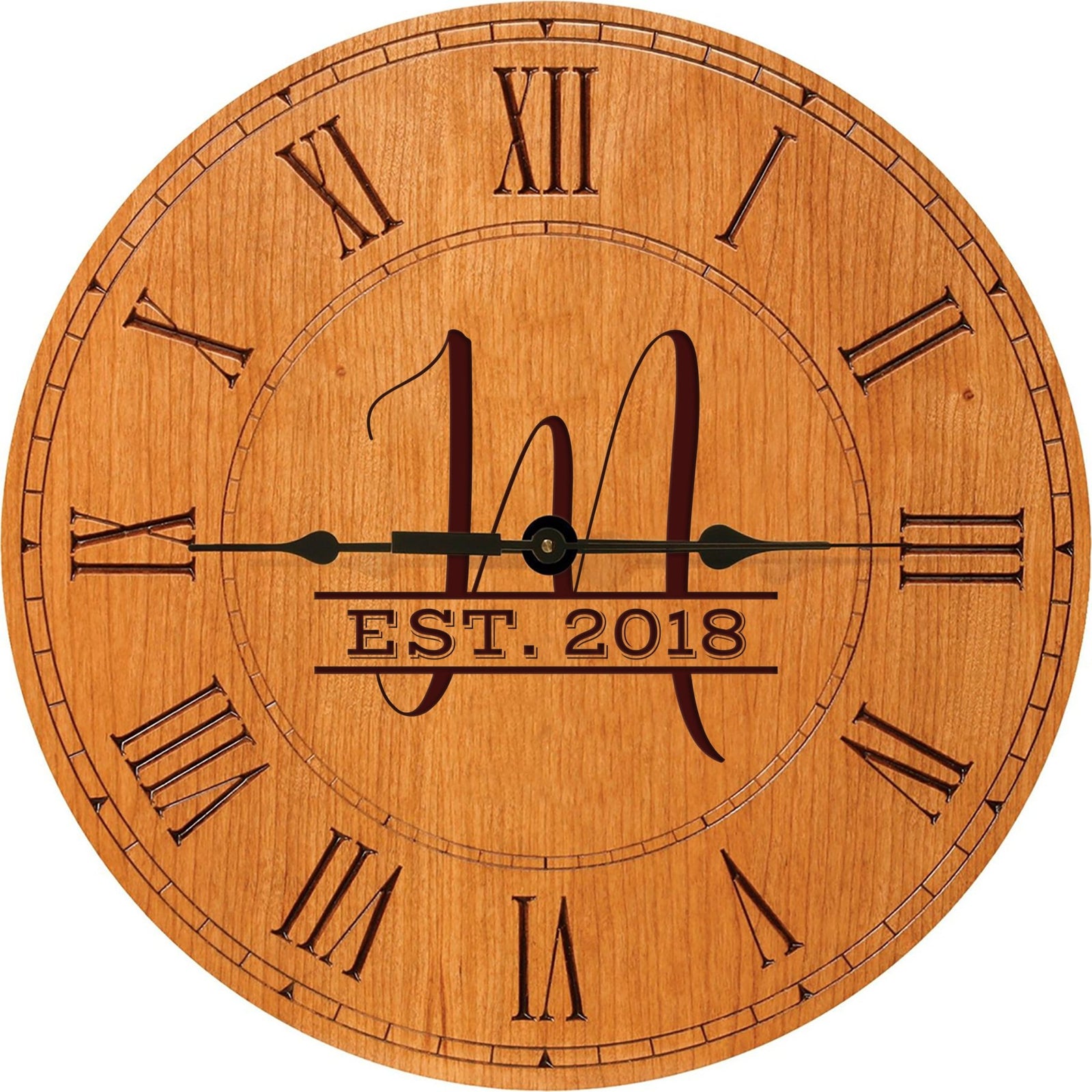 Personalized Engraved Monogram Cherry Wood Clock 12" - M - LifeSong Milestones