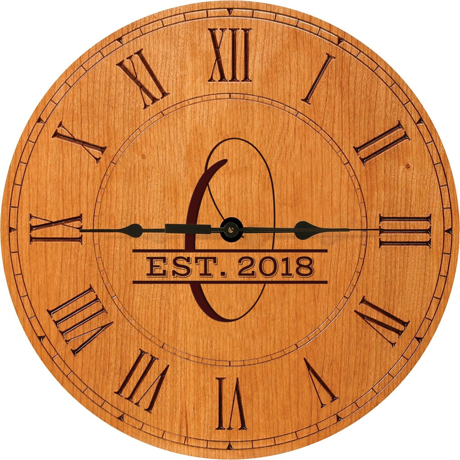 Personalized Engraved Monogram Cherry Wood Clock 12" - O - LifeSong Milestones