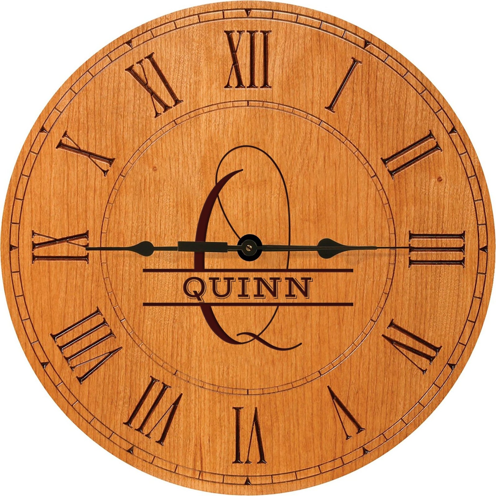 Personalized Engraved Monogram Cherry Wood Clock 12" - Q - LifeSong Milestones