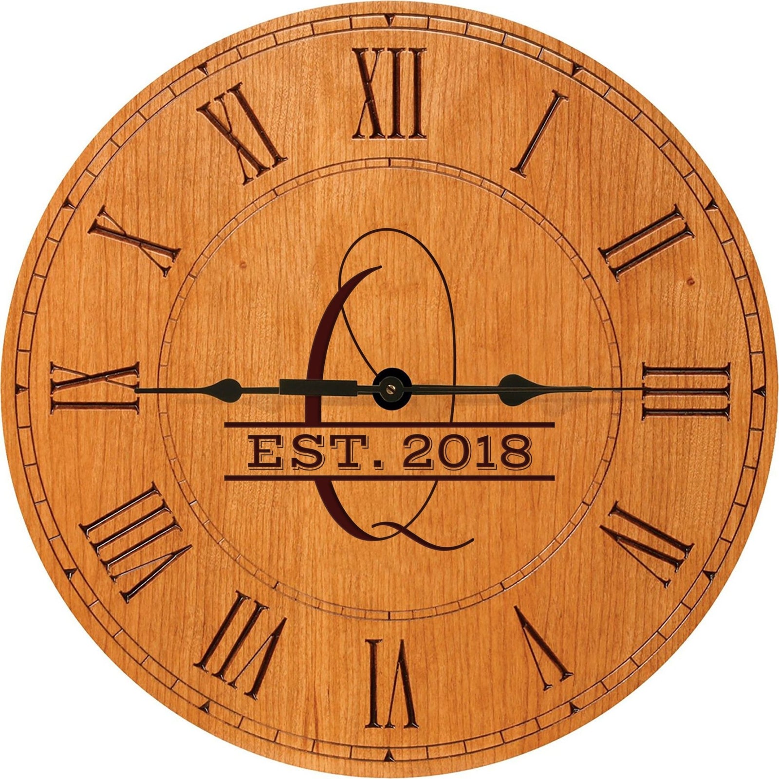 Personalized Engraved Monogram Cherry Wood Clock 12" - Q - LifeSong Milestones