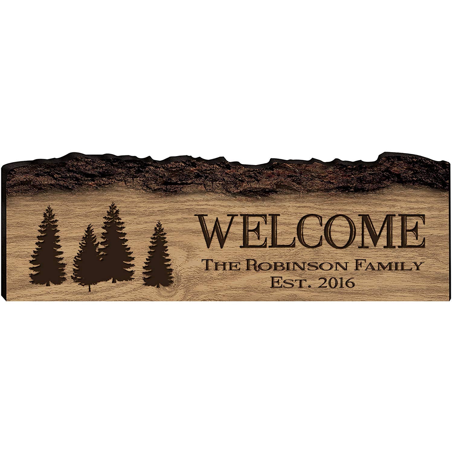 Personalized Engraved Wooden Bark Family Name Sign - Established Year - LifeSong Milestones