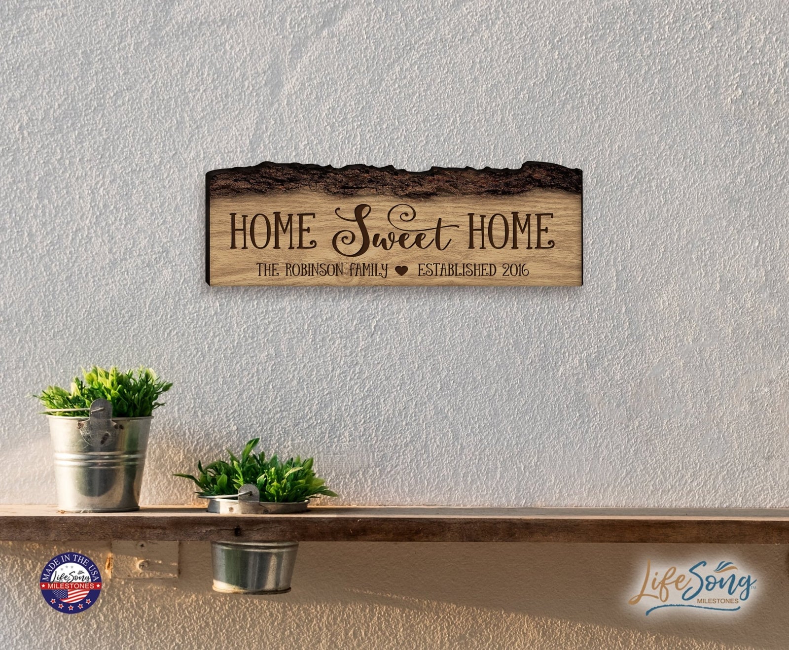Personalized Engraved Wooden Bark Family Name Sign - Established Year - LifeSong Milestones
