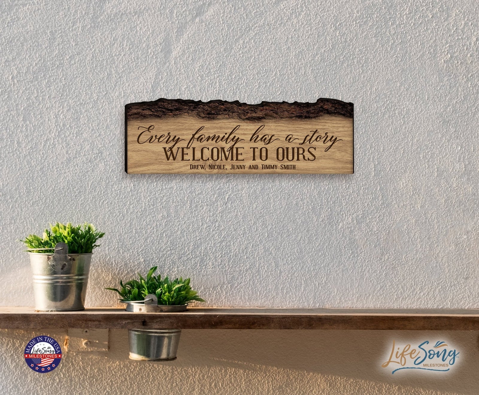 Personalized Engraved Wooden Bark Family Name Sign - Established Year - LifeSong Milestones