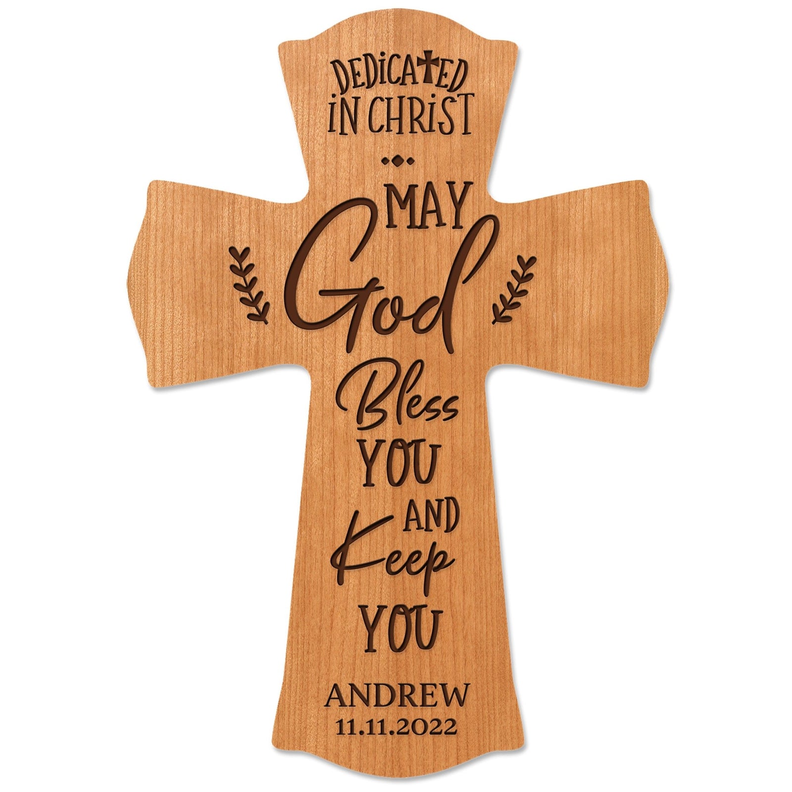 Personalized Engraved Wooden Dedication 8x11 Crosses - Dedicated In Christ - LifeSong Milestones