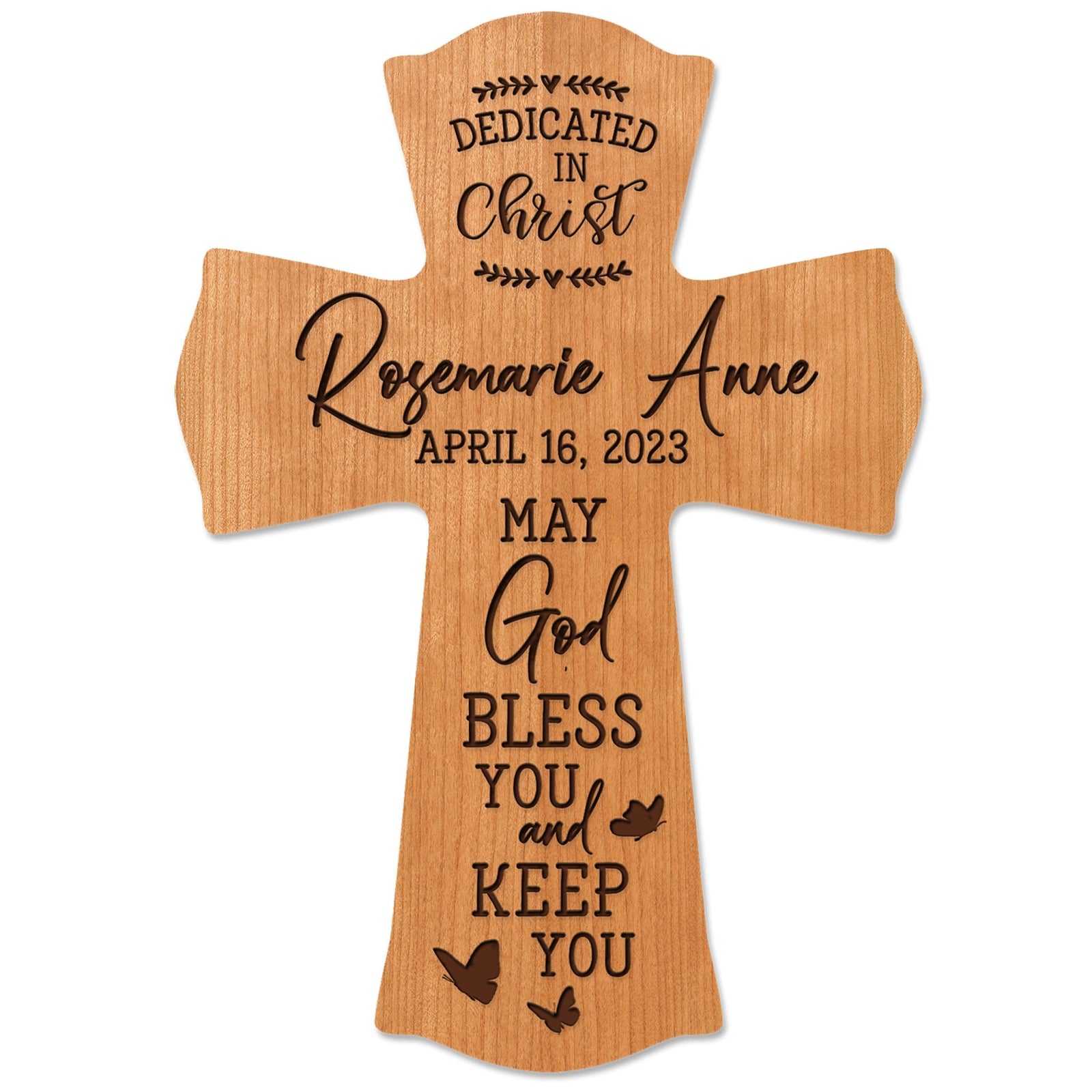 Personalized Engraved Wooden Dedication 8x11 Crosses - Dedicated In Christ - LifeSong Milestones