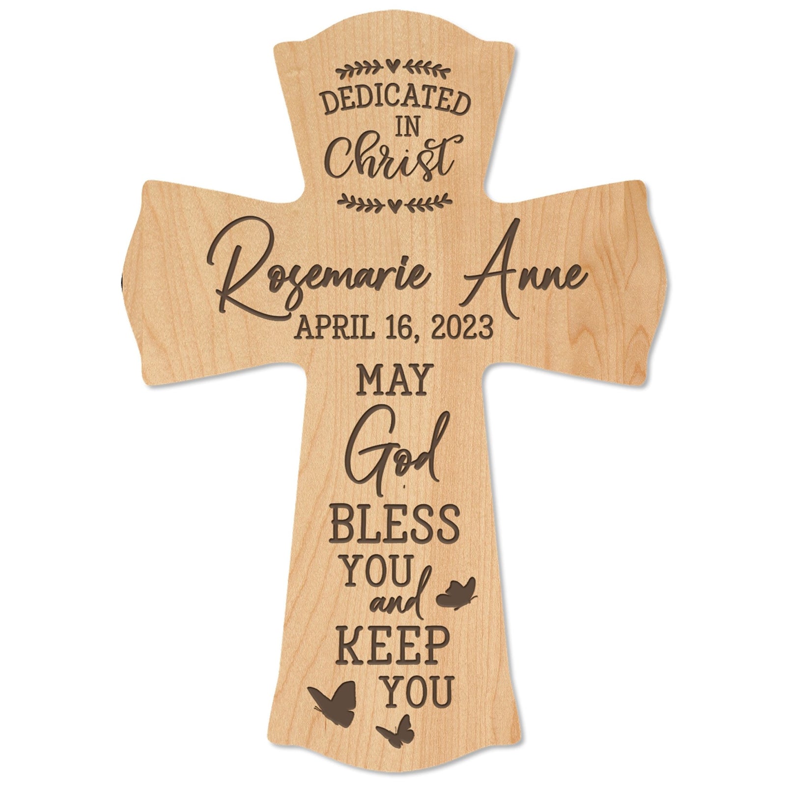 Personalized Engraved Wooden Dedication 8x11 Crosses - Dedicated In Christ - LifeSong Milestones