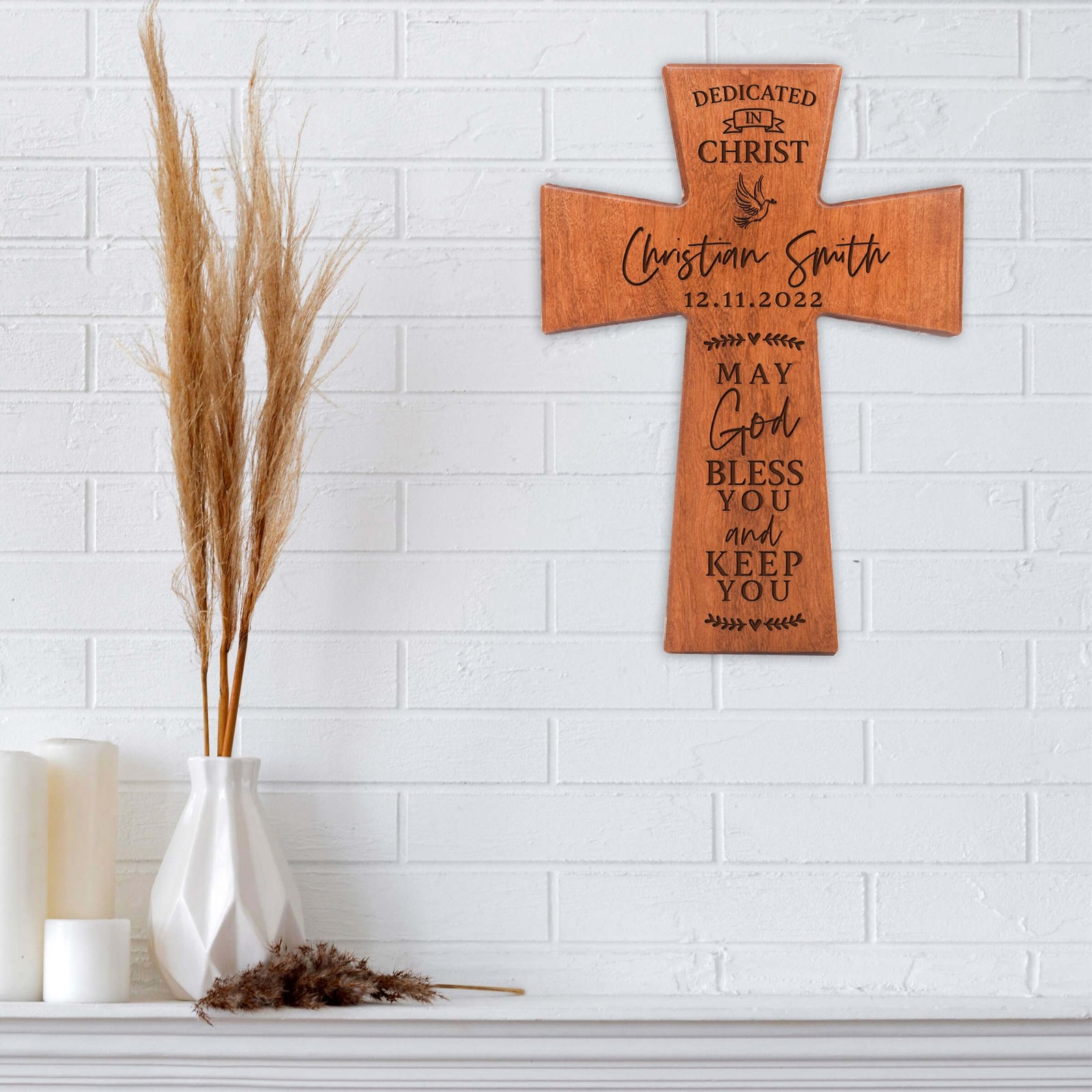 Personalized Engraved Wooden Dedication Crosses - Dedicated In Christ - LifeSong Milestones