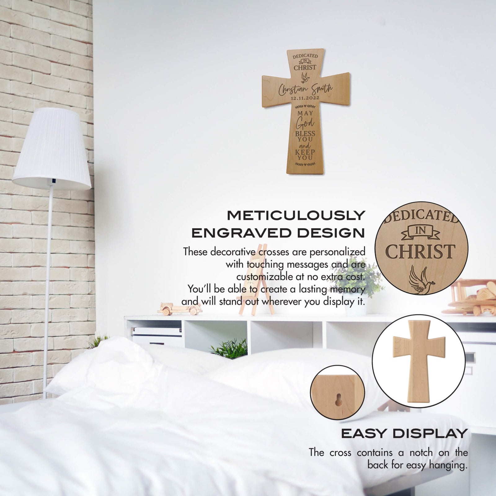 Personalized Engraved Wooden Dedication Crosses - Dedicated In Christ - LifeSong Milestones