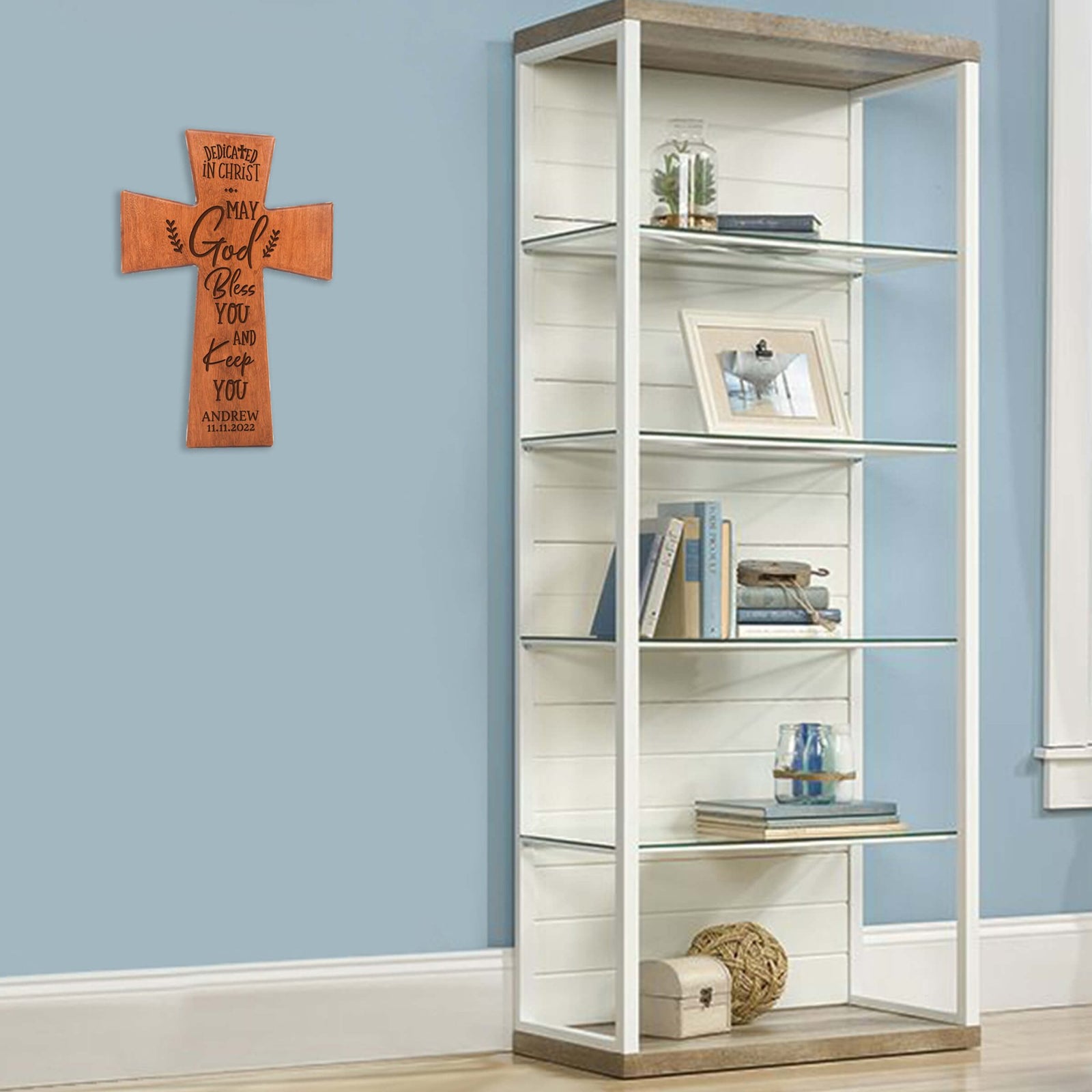 Personalized Engraved Wooden Dedication Crosses - Dedicated In Christ - LifeSong Milestones