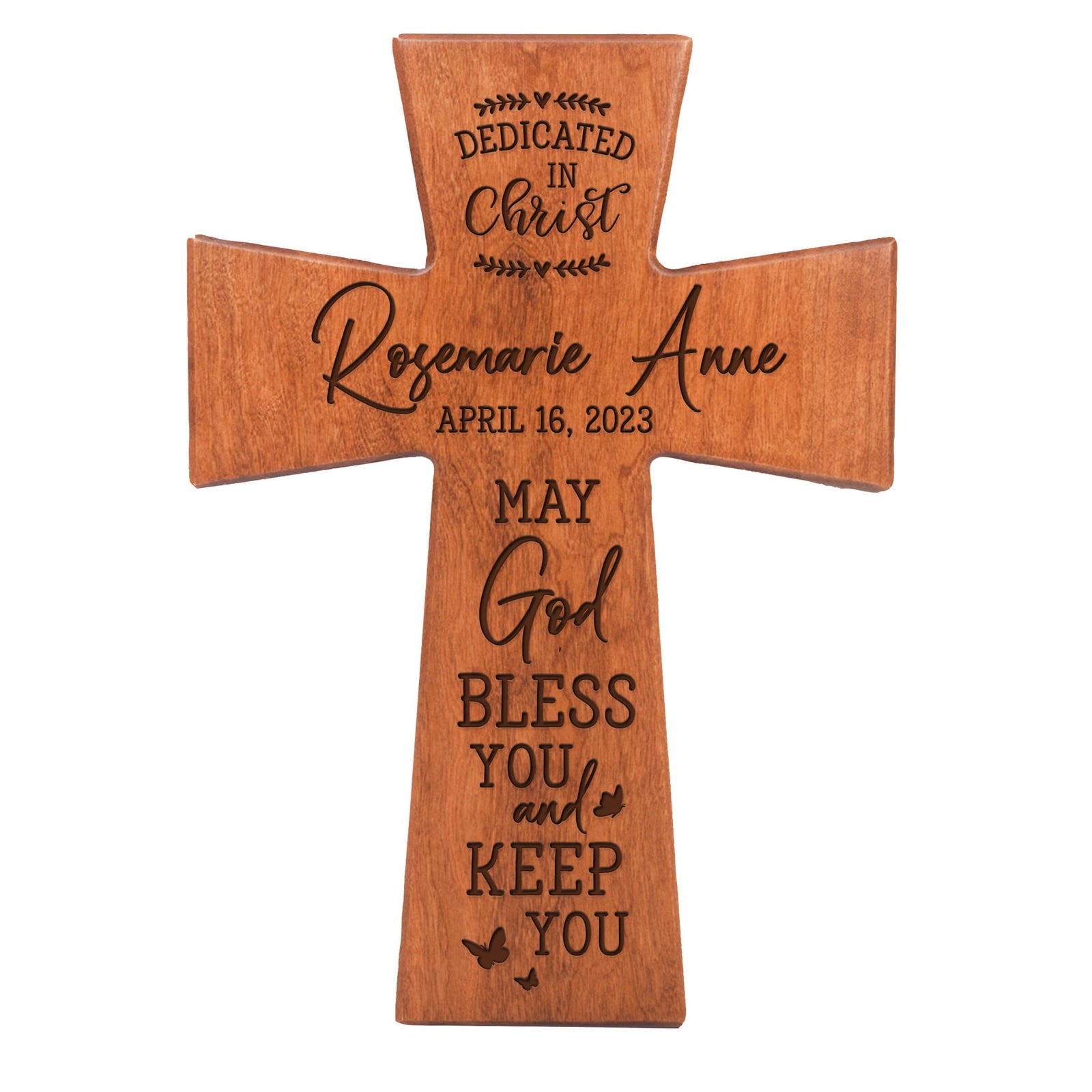 Personalized Engraved Wooden Dedication Crosses - Dedicated In Christ - LifeSong Milestones