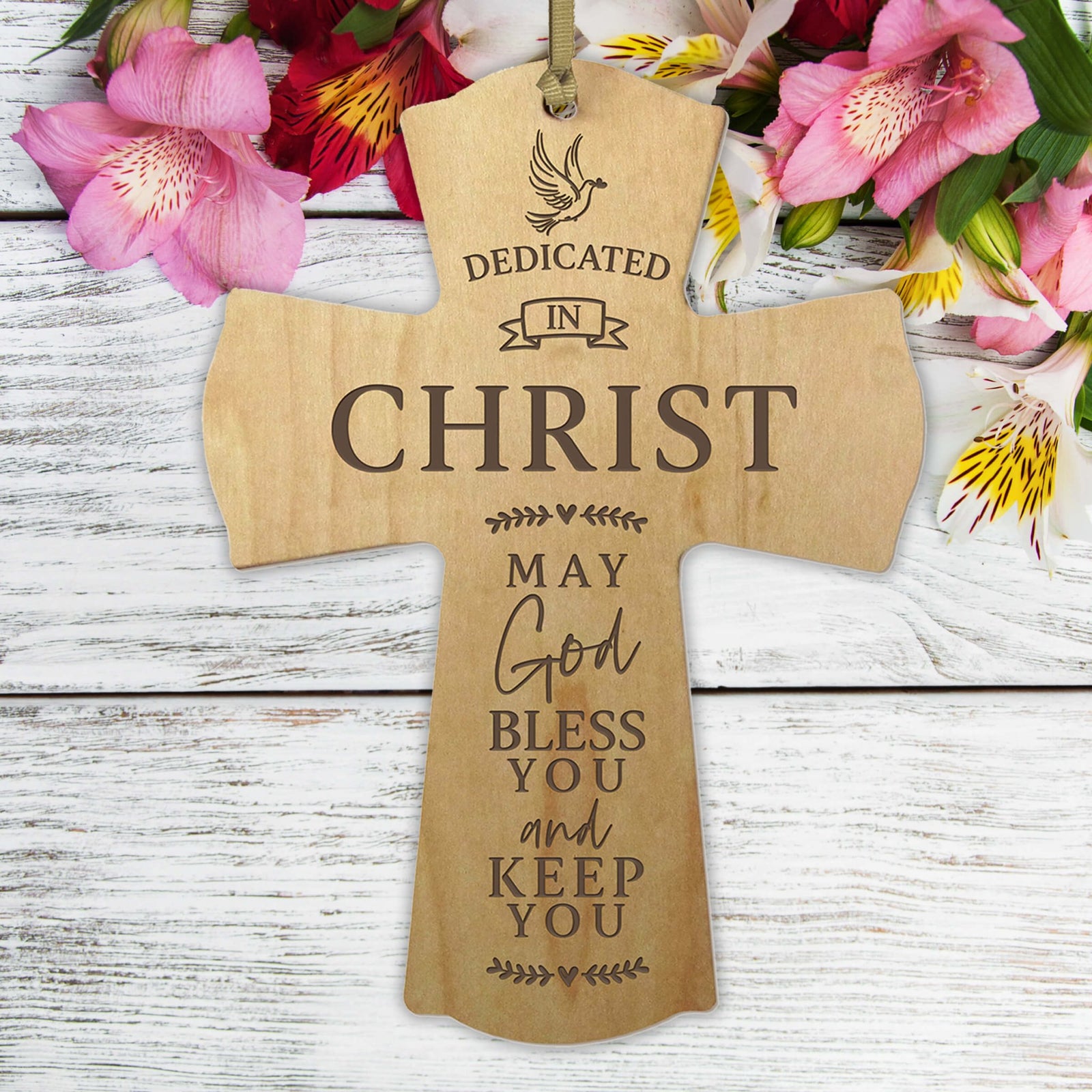 Personalized Engraved Wooden Dedication Crosses - Dedicated In Christ - LifeSong Milestones