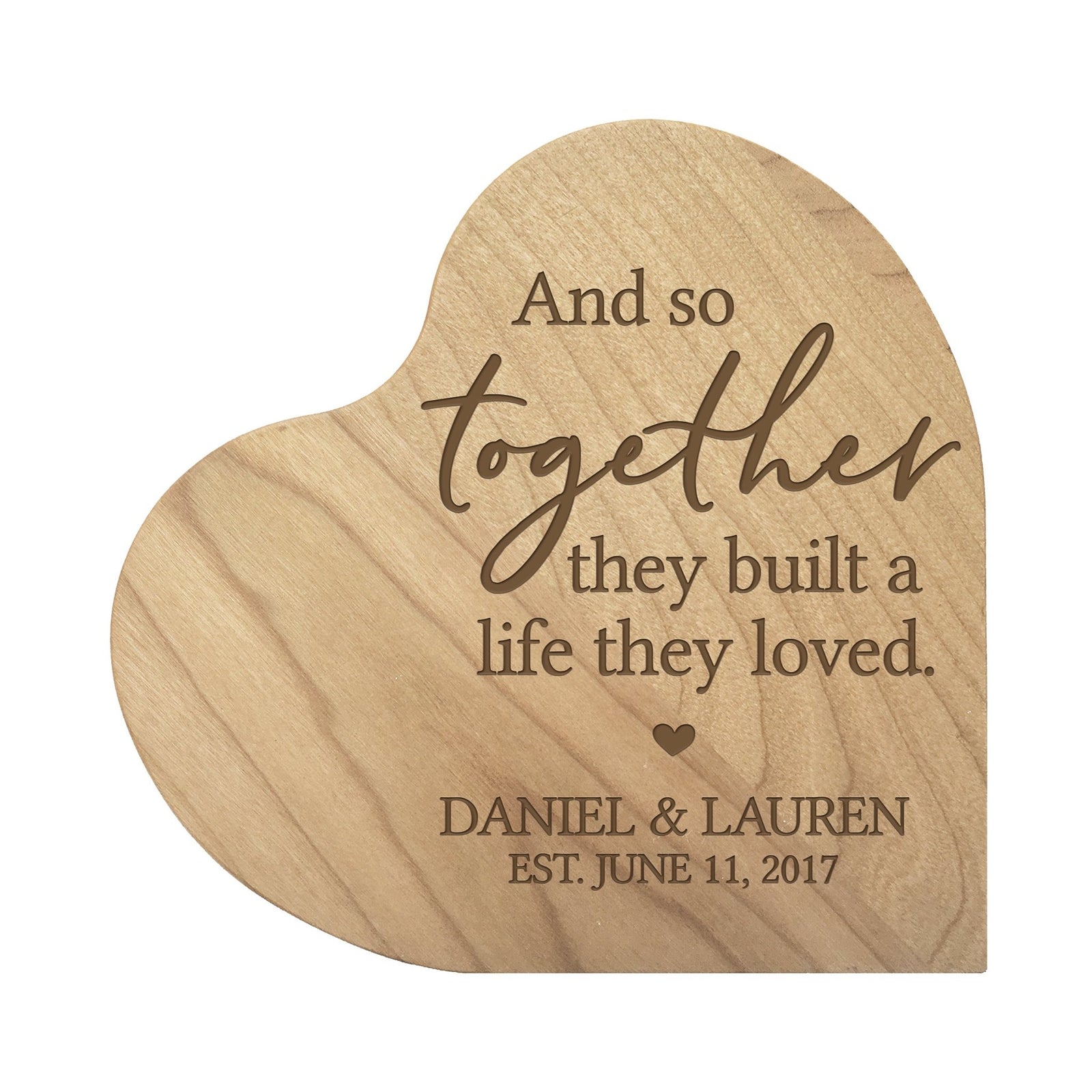 Personalized Engraved Wooden Inspirational Heart Block 5” x 5.25” x 0.75” - And So Together - LifeSong Milestones