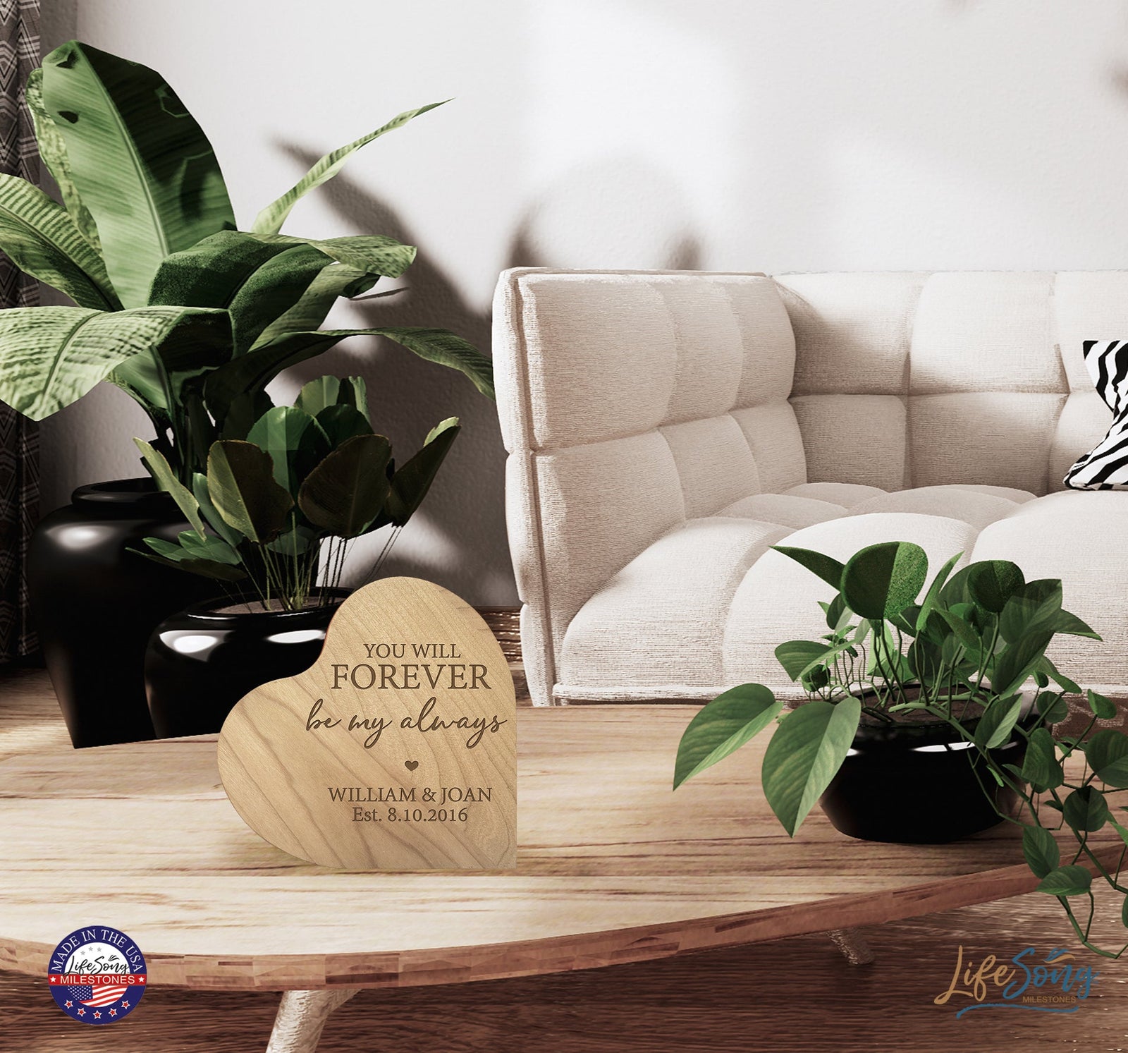 Personalized Engraved Wooden Inspirational Heart Block 5” x 5.25” x 0.75” - You Will Forever Be - LifeSong Milestones