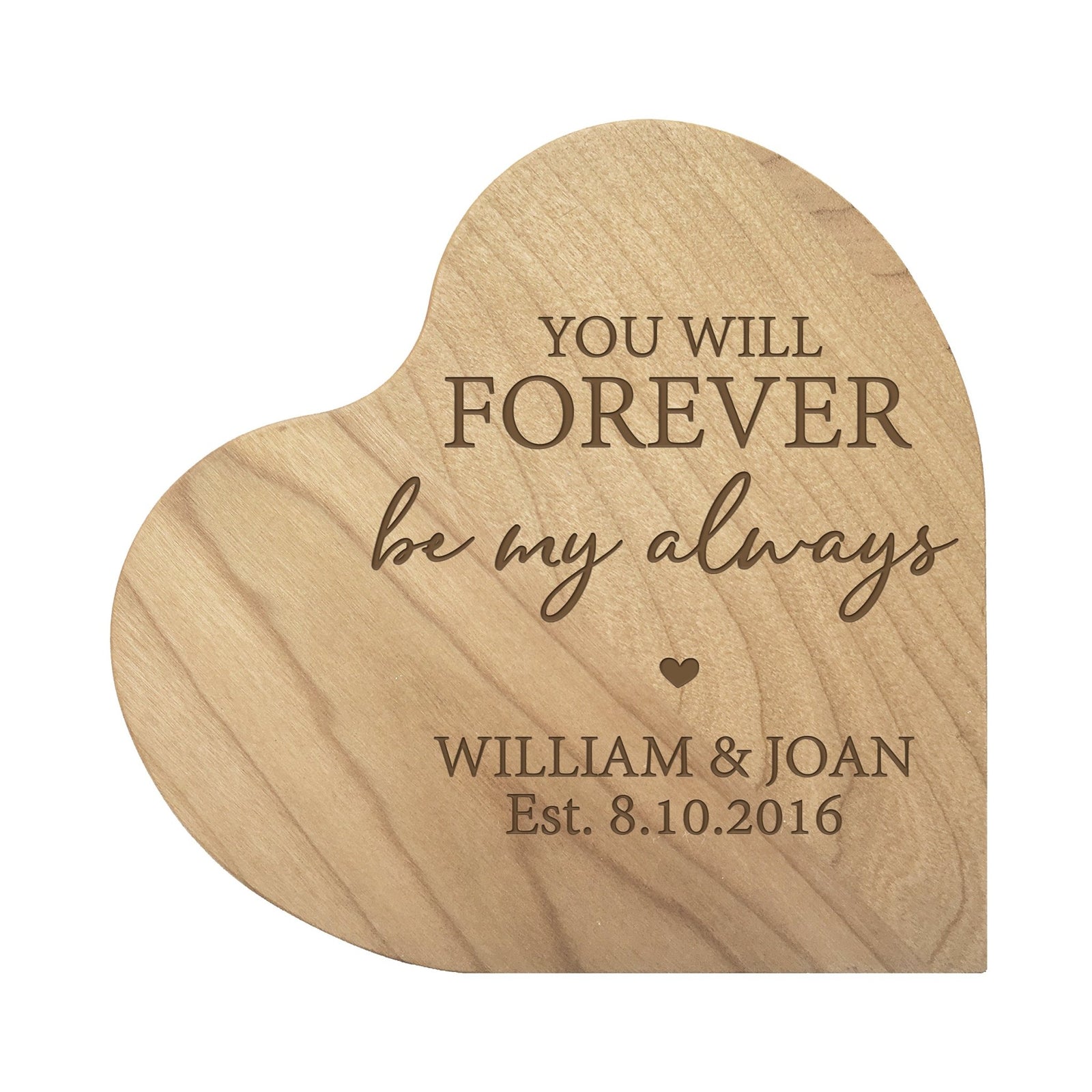 Personalized Engraved Wooden Inspirational Heart Block 5” x 5.25” x 0.75” - You Will Forever Be - LifeSong Milestones