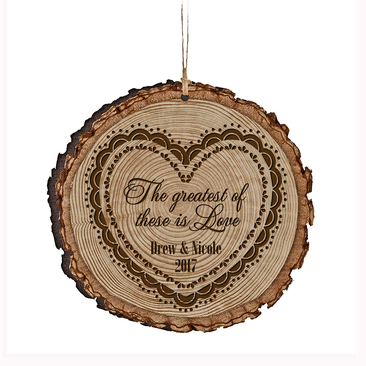 Personalized Engraved Wooden Valentines Ornament Gift - The Greatest of These - LifeSong Milestones