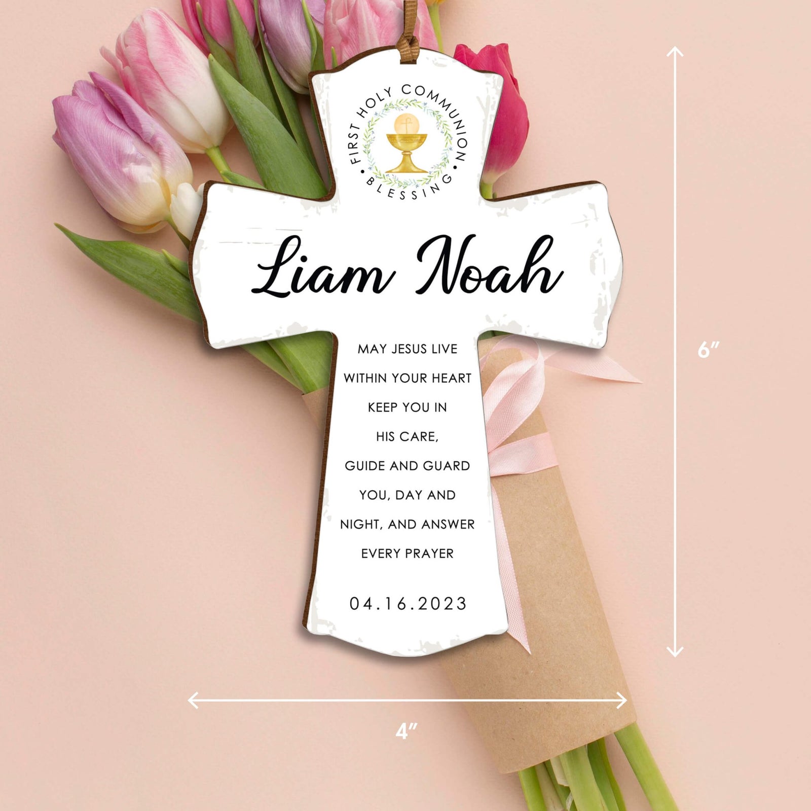 Personalized First Holy Communion Wooden Hanging Mini Cross - LifeSong Milestones