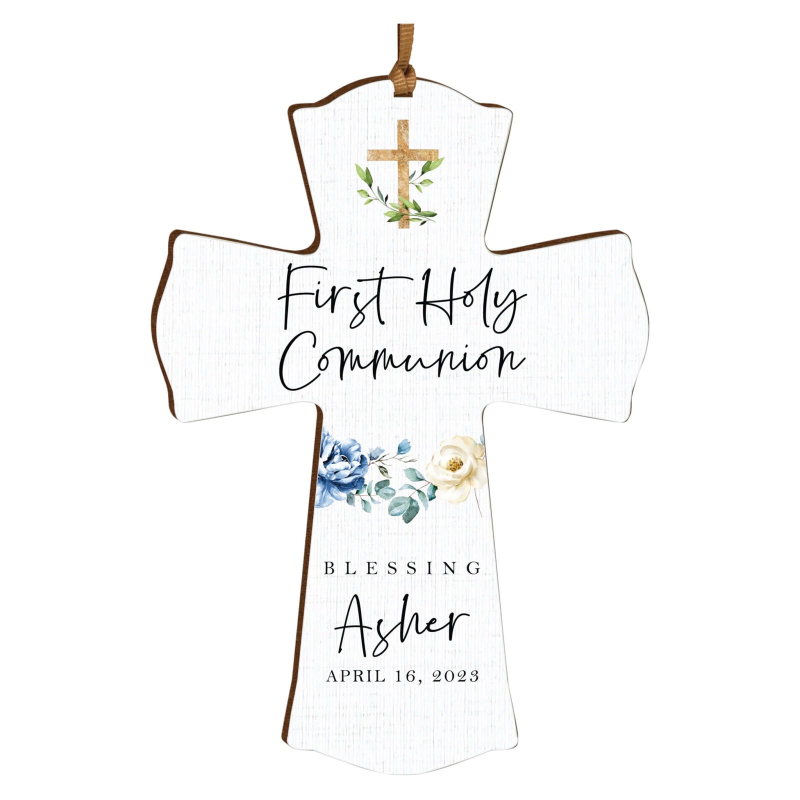 Personalized First Holy Communion Wooden Hanging Mini Cross - LifeSong Milestones