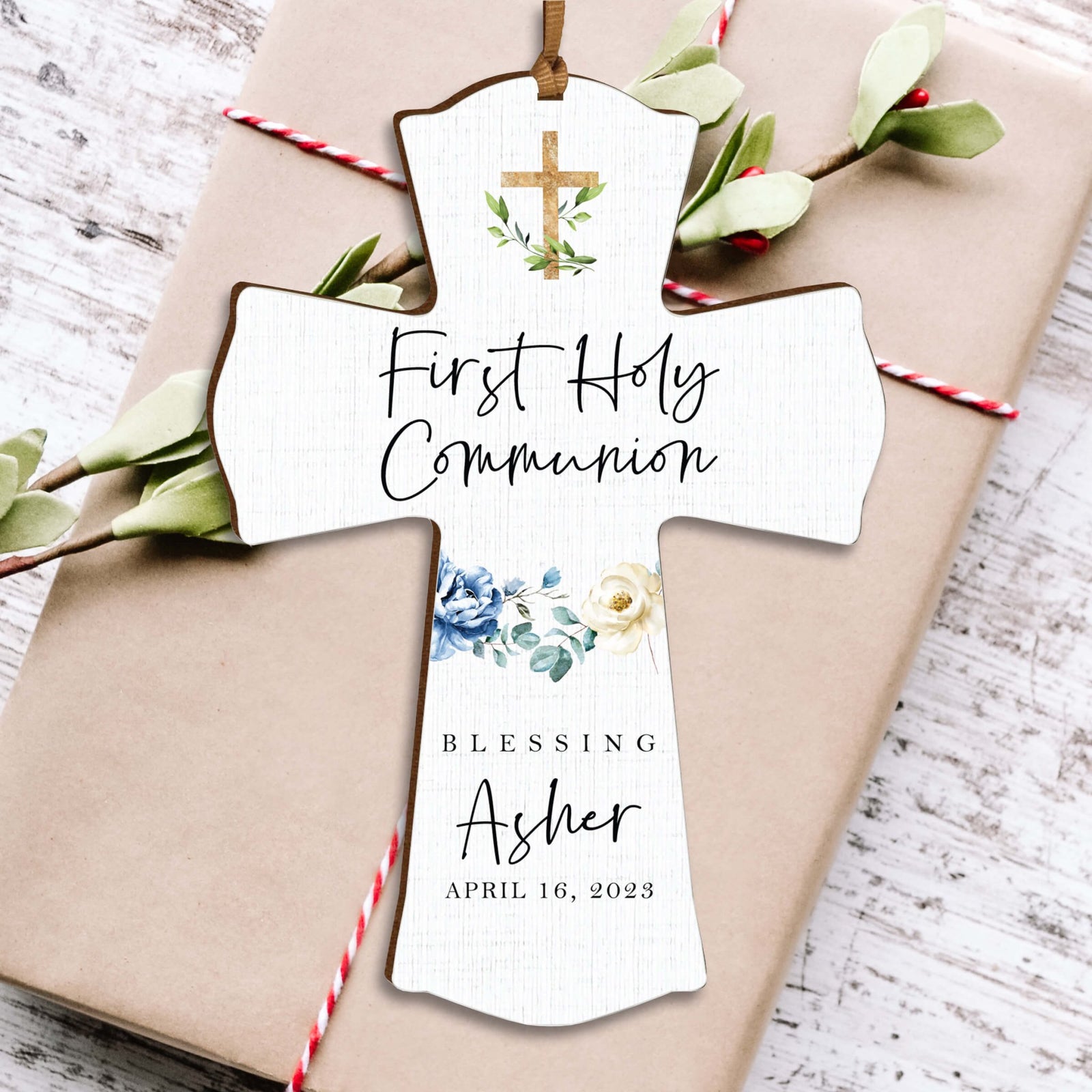 Personalized First Holy Communion Wooden Hanging Mini Cross - LifeSong Milestones