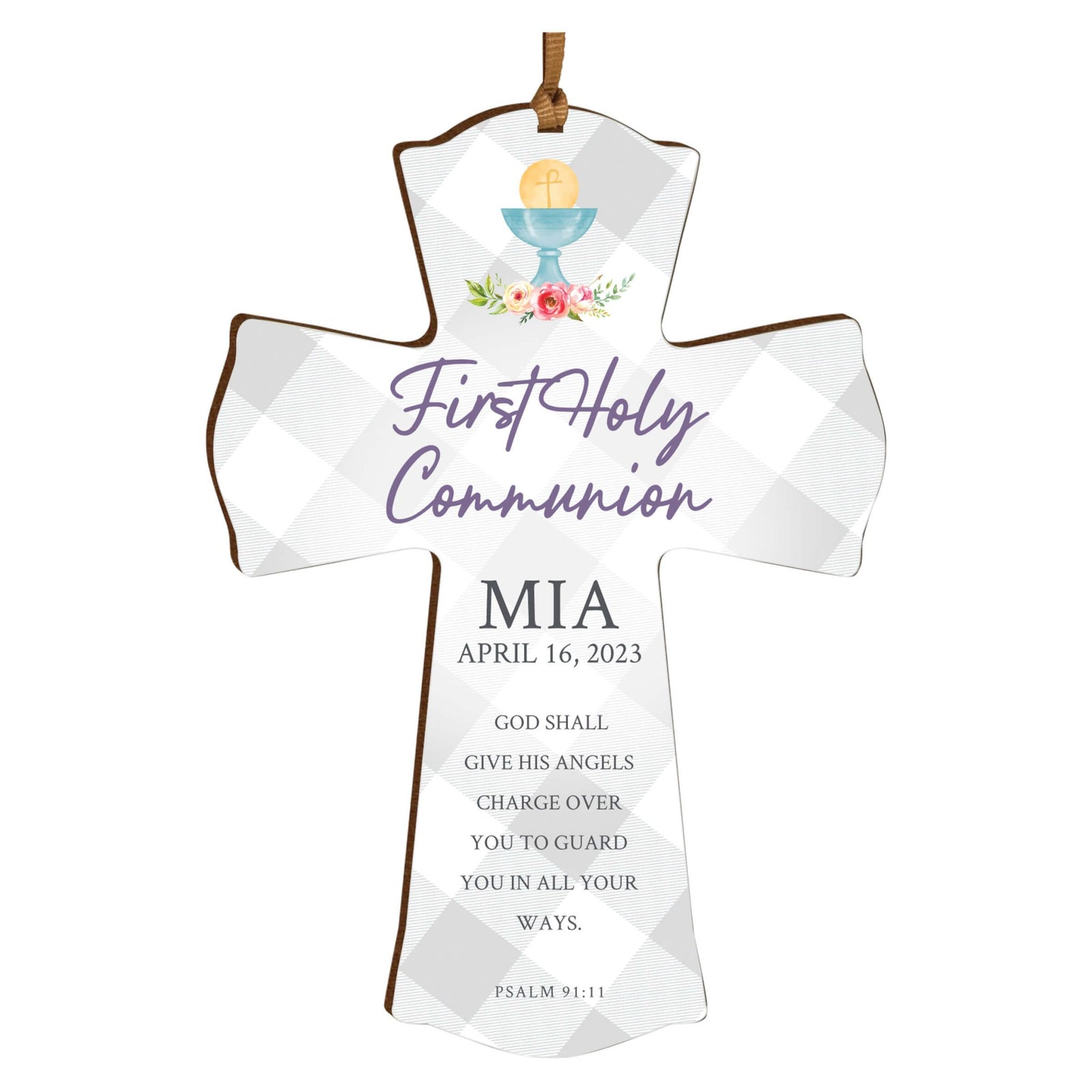 Personalized First Holy Communion Wooden Hanging Mini Cross - LifeSong Milestones