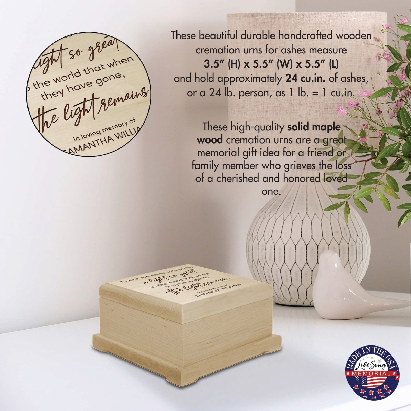 Personalized Funeral Cremation Keepsake Urn For Human Ashes - There Are Some Who Bring Light - LifeSong Milestones