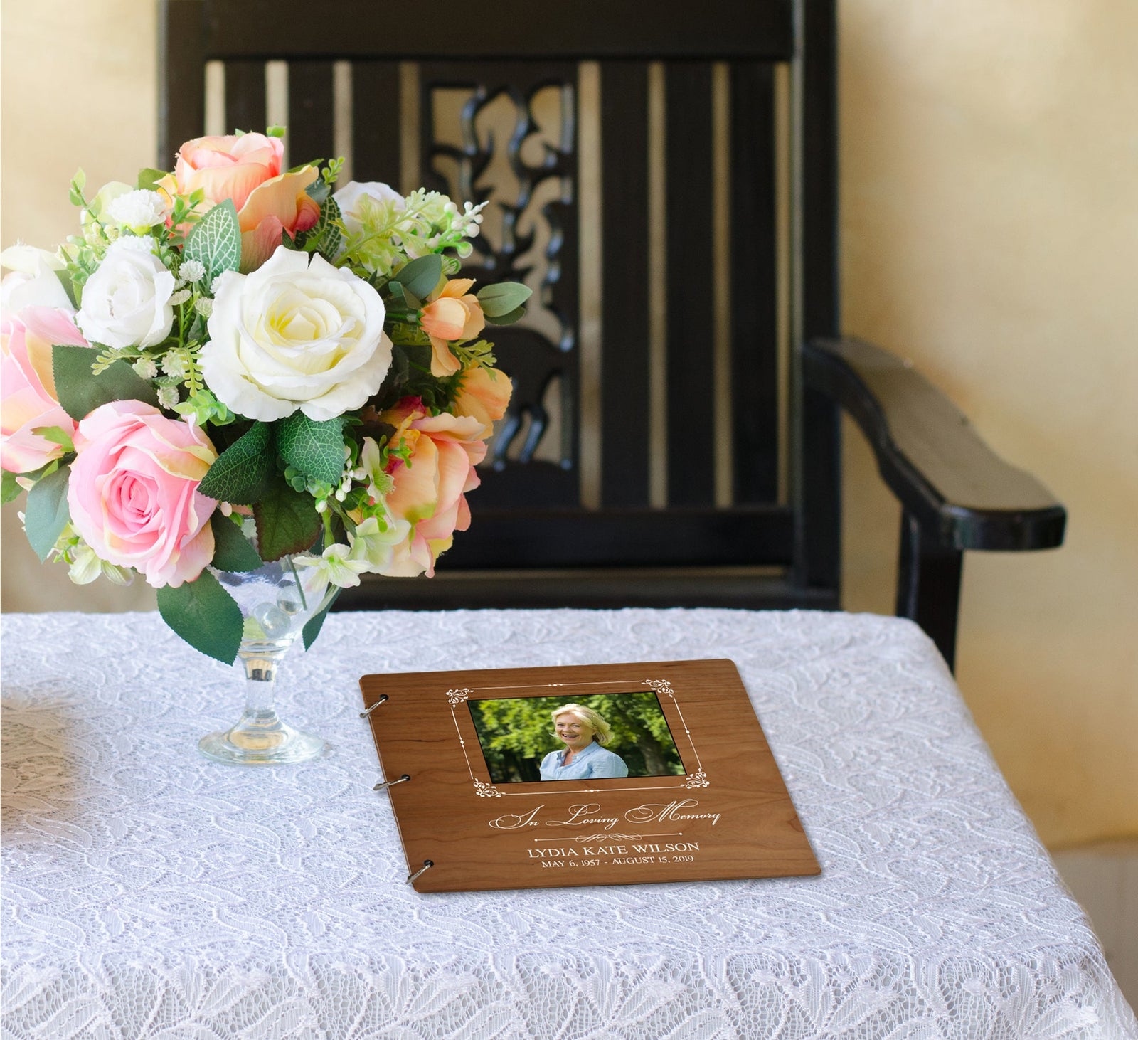 Personalized Funeral Service Guest Book 8.5x11 In Loving Memory (Center Portrait) - LifeSong Milestones