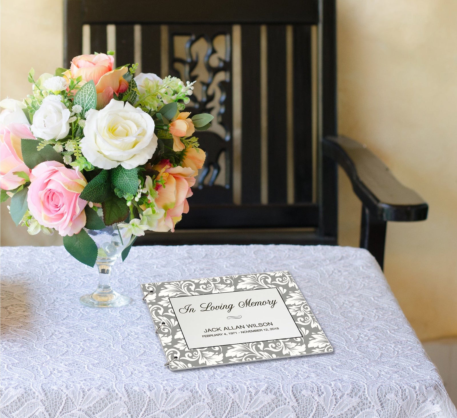 Personalized Funeral Service Guest Book 8.5x11 In Loving Memory (Gray Flourish) - LifeSong Milestones