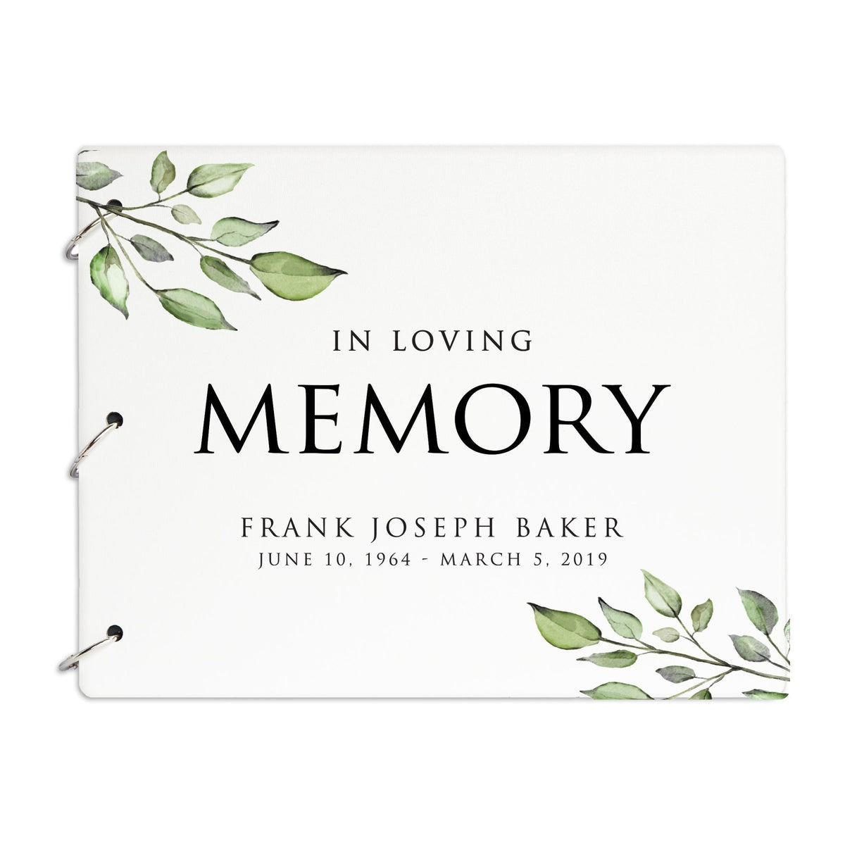 Personalized Funeral Service Guest Book 8.5x11 In Loving Memory (Trajan Leaves) - LifeSong Milestones