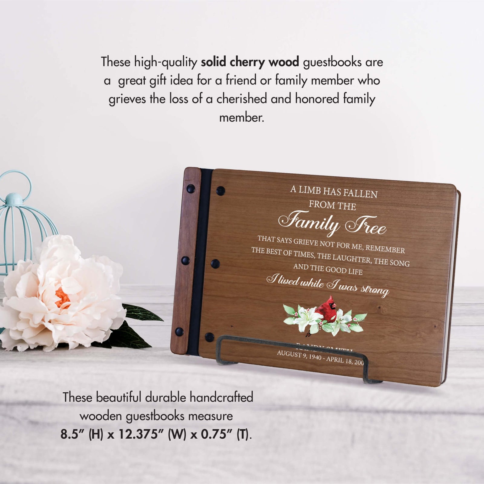 Personalized Funeral Wooden Guestbook for Memorial Service - A Limb Has Fallen - LifeSong Milestones