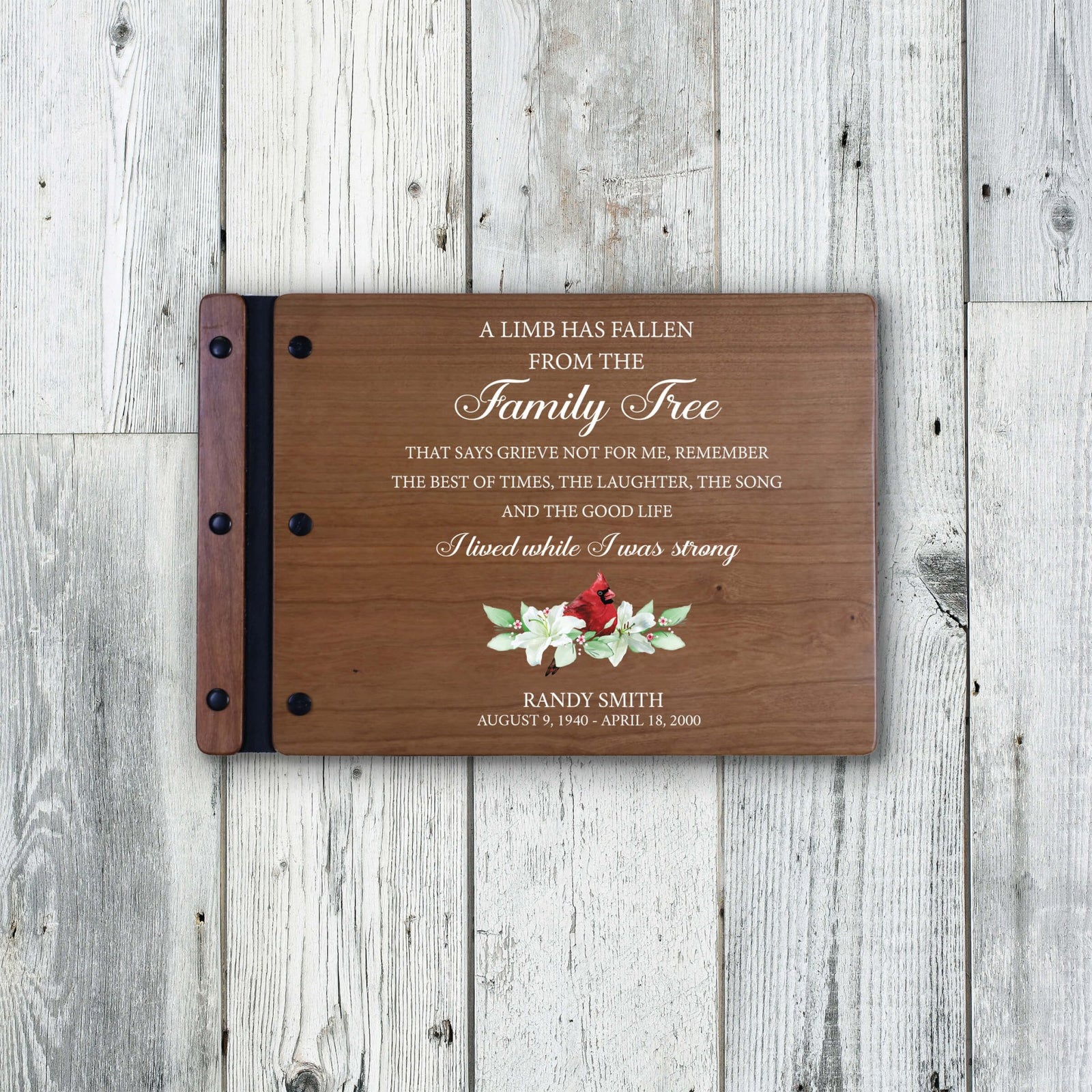 Personalized Funeral Wooden Guestbook for Memorial Service - A Limb Has Fallen - LifeSong Milestones
