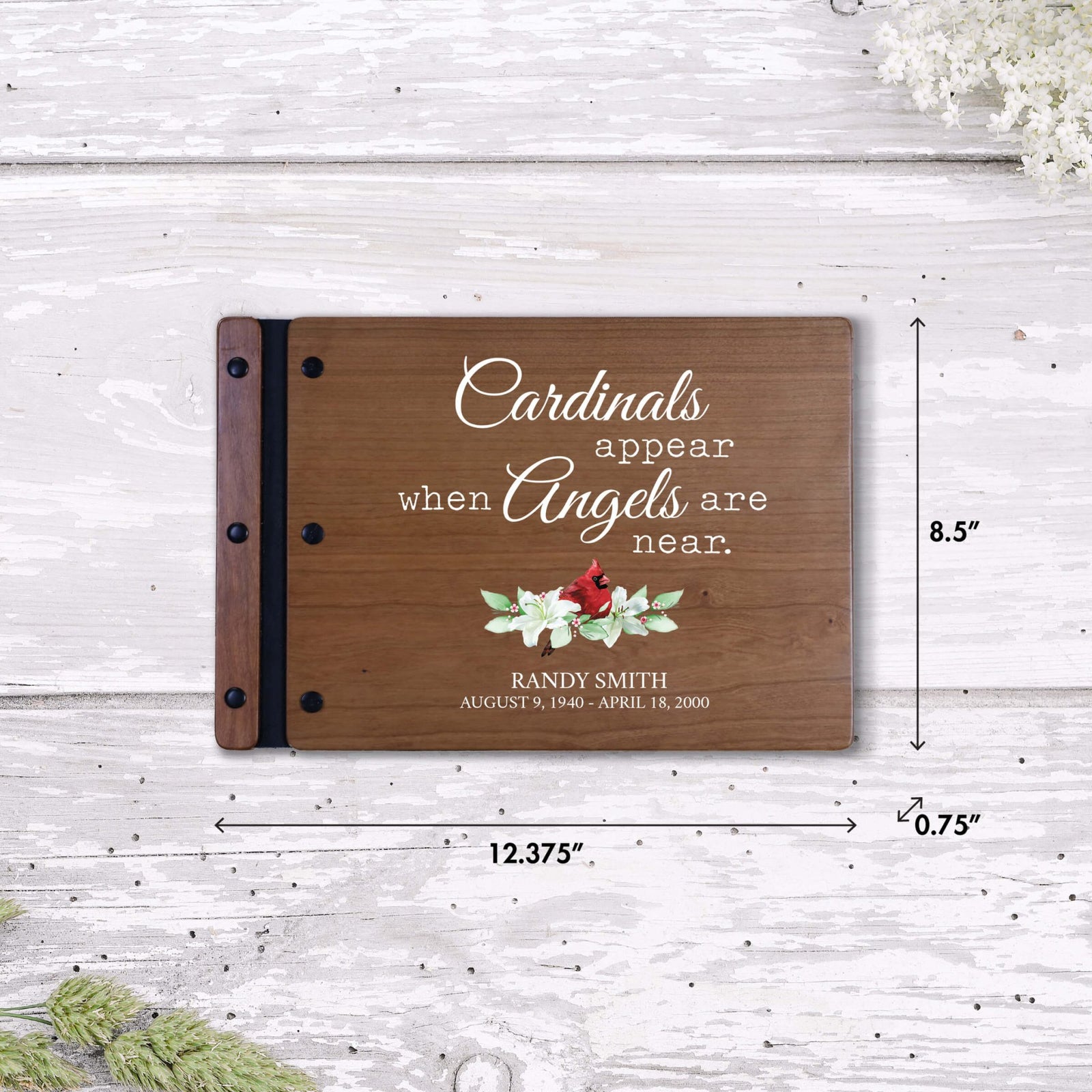 Personalized Funeral Wooden Guestbook for Memorial Service - Cardinals Appear - LifeSong Milestones