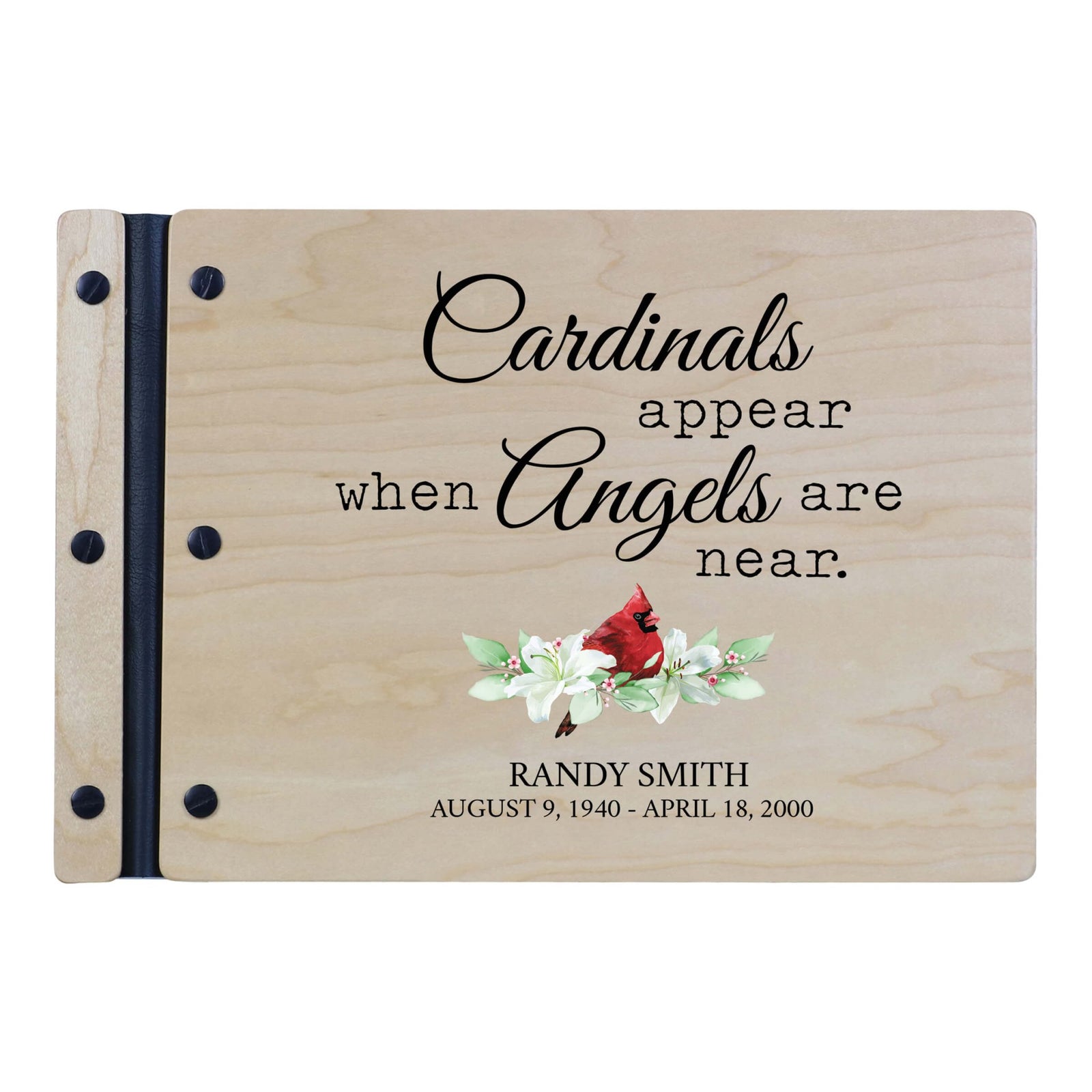 Personalized Funeral Wooden Guestbook for Memorial Service - Cardinals Appear - LifeSong Milestones