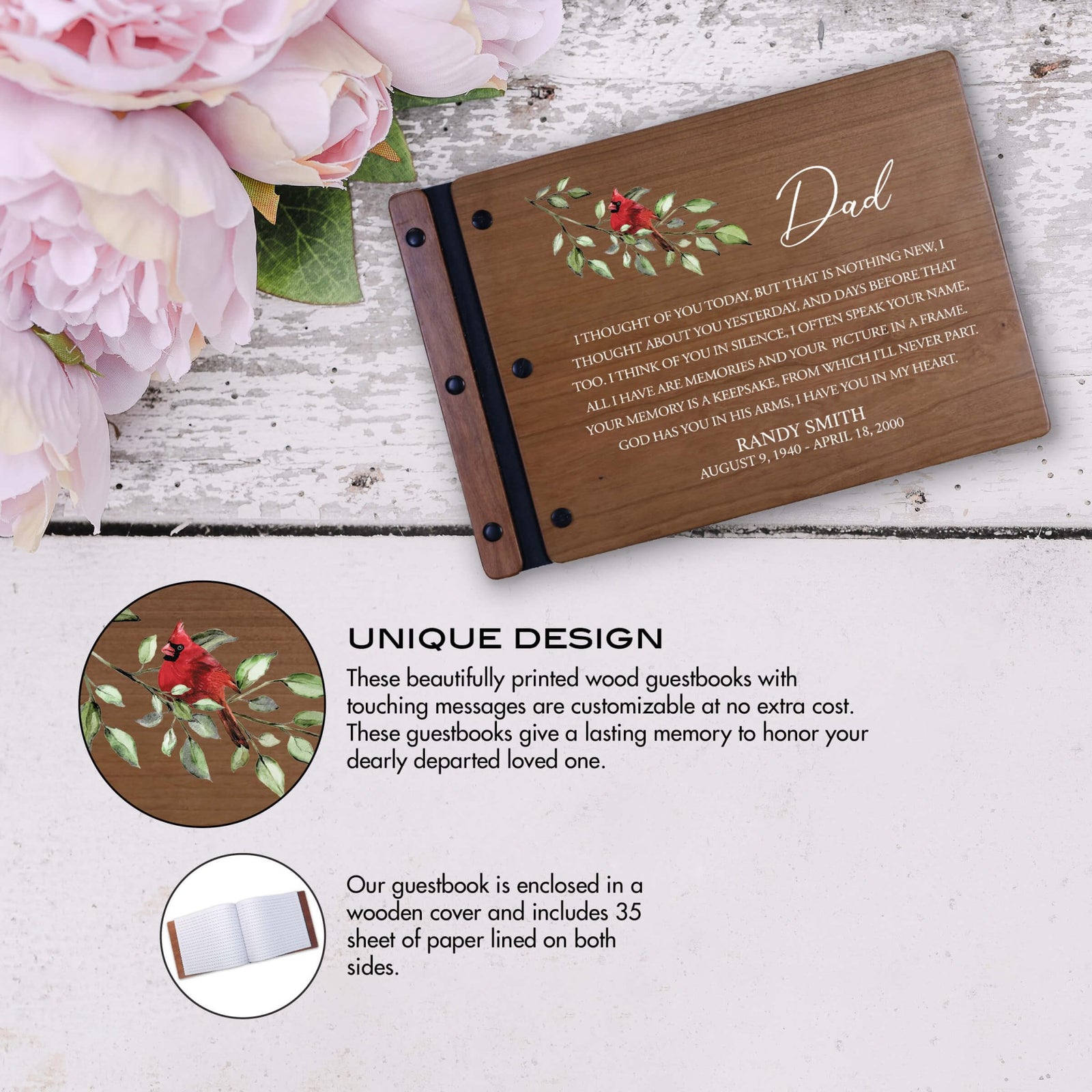 Personalized Funeral Wooden Guestbook for Memorial Service - I Thought of You Today - LifeSong Milestones