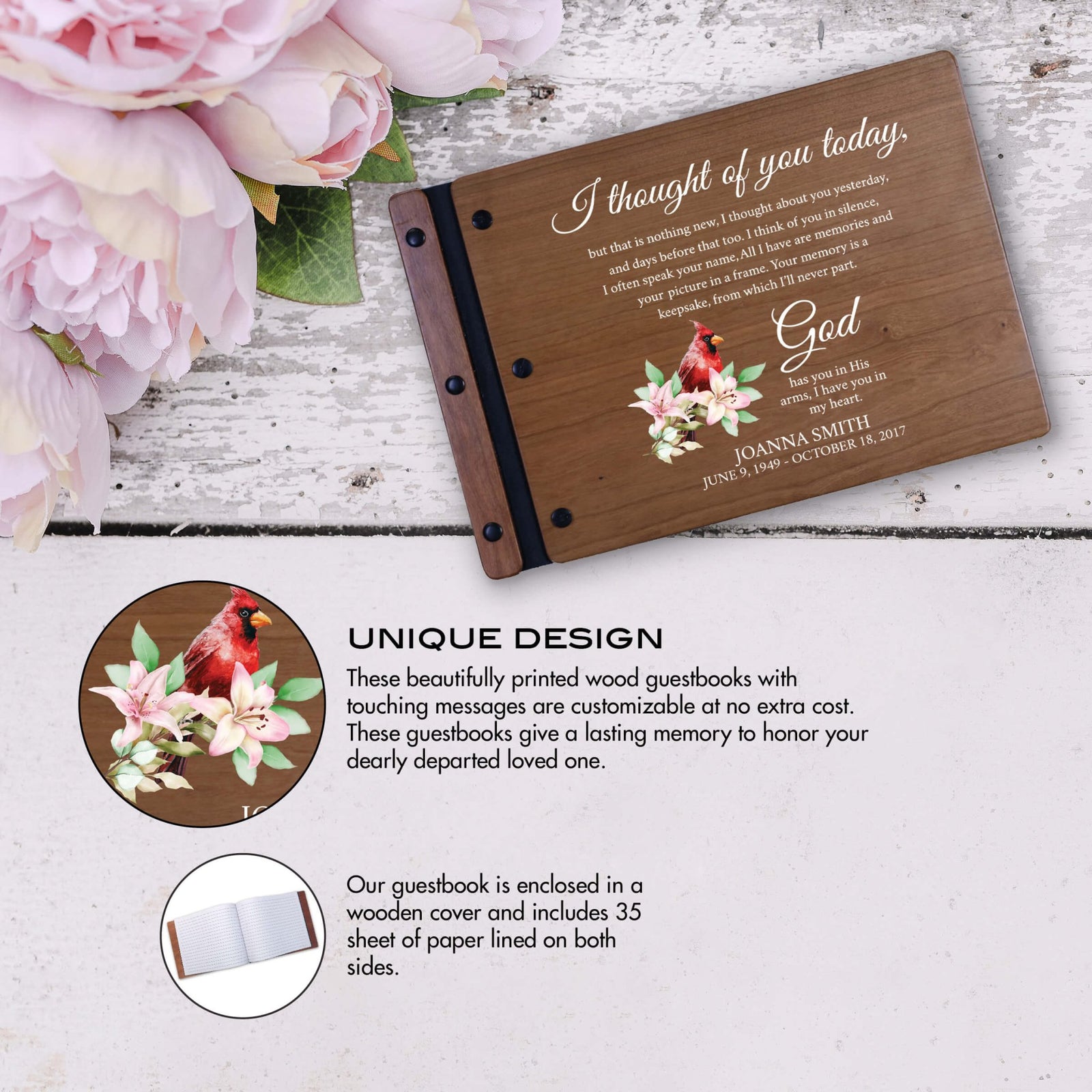 Personalized Funeral Wooden Guestbook for Memorial Service - I Thought of You Today - LifeSong Milestones