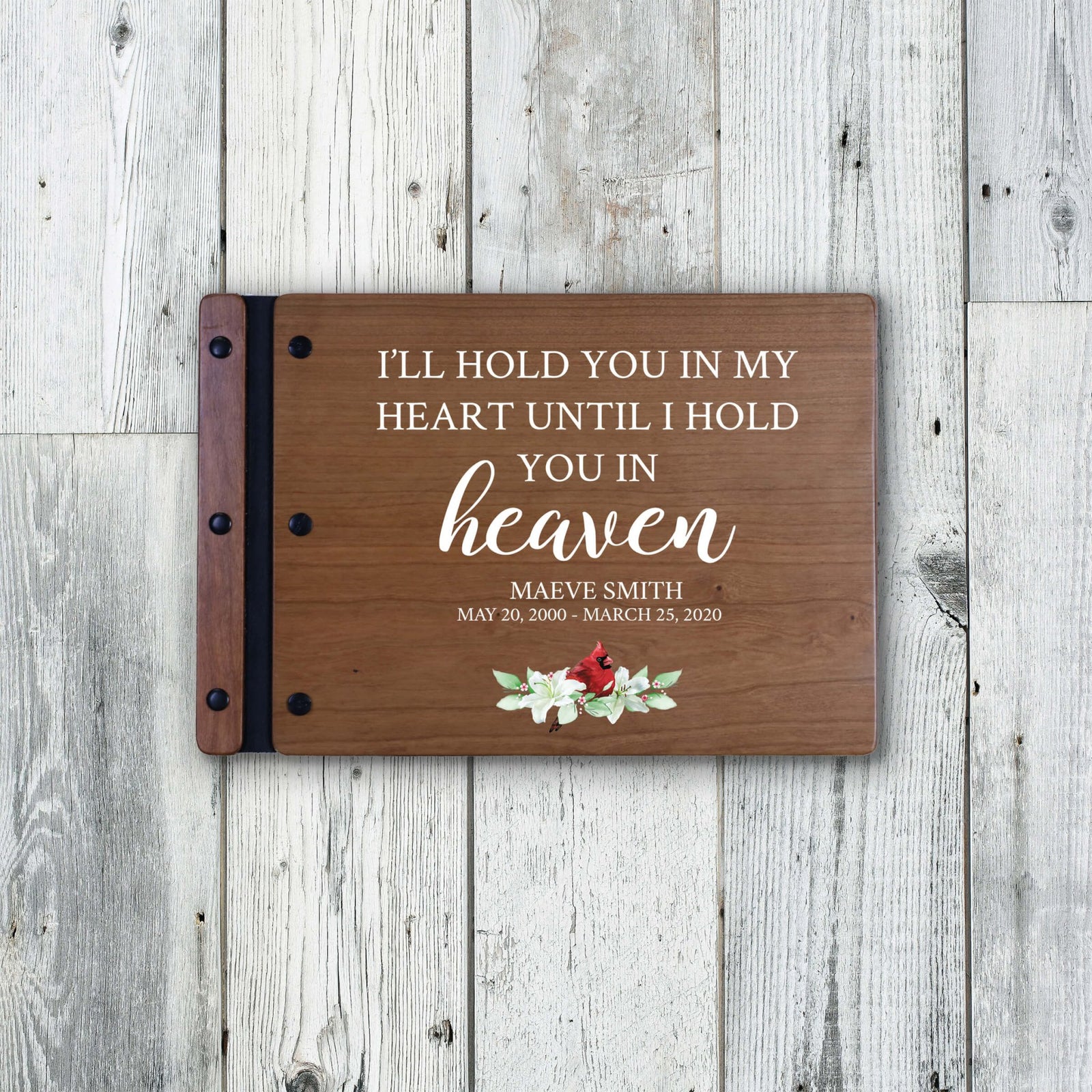 Personalized Funeral Wooden Guestbook for Memorial Service - I’ll Hold You In My Heart - LifeSong Milestones