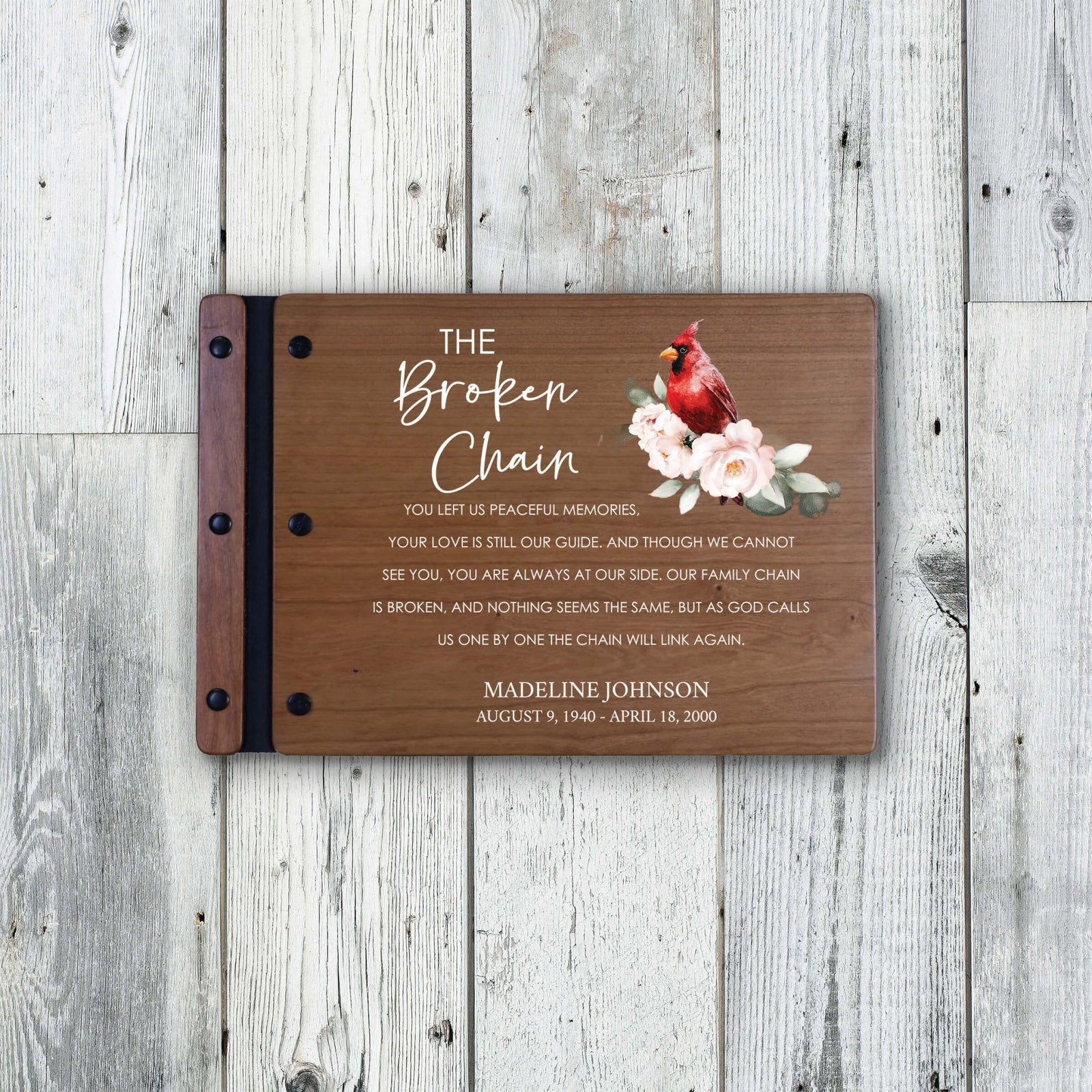 Personalized Funeral Wooden Guestbook for Memorial Service - The Broken Chain - LifeSong Milestones