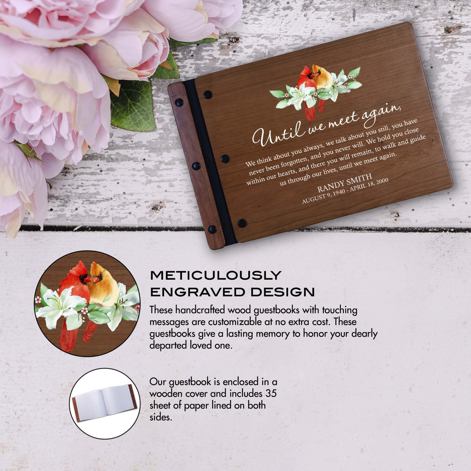 Personalized Funeral Wooden Guestbook for Memorial Service - Until We Meet Again - LifeSong Milestones