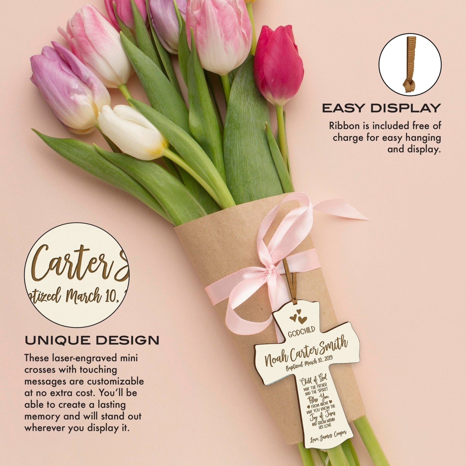 Personalized Godchild Baptism Cross for Boys Girls Child of God - LifeSong Milestones