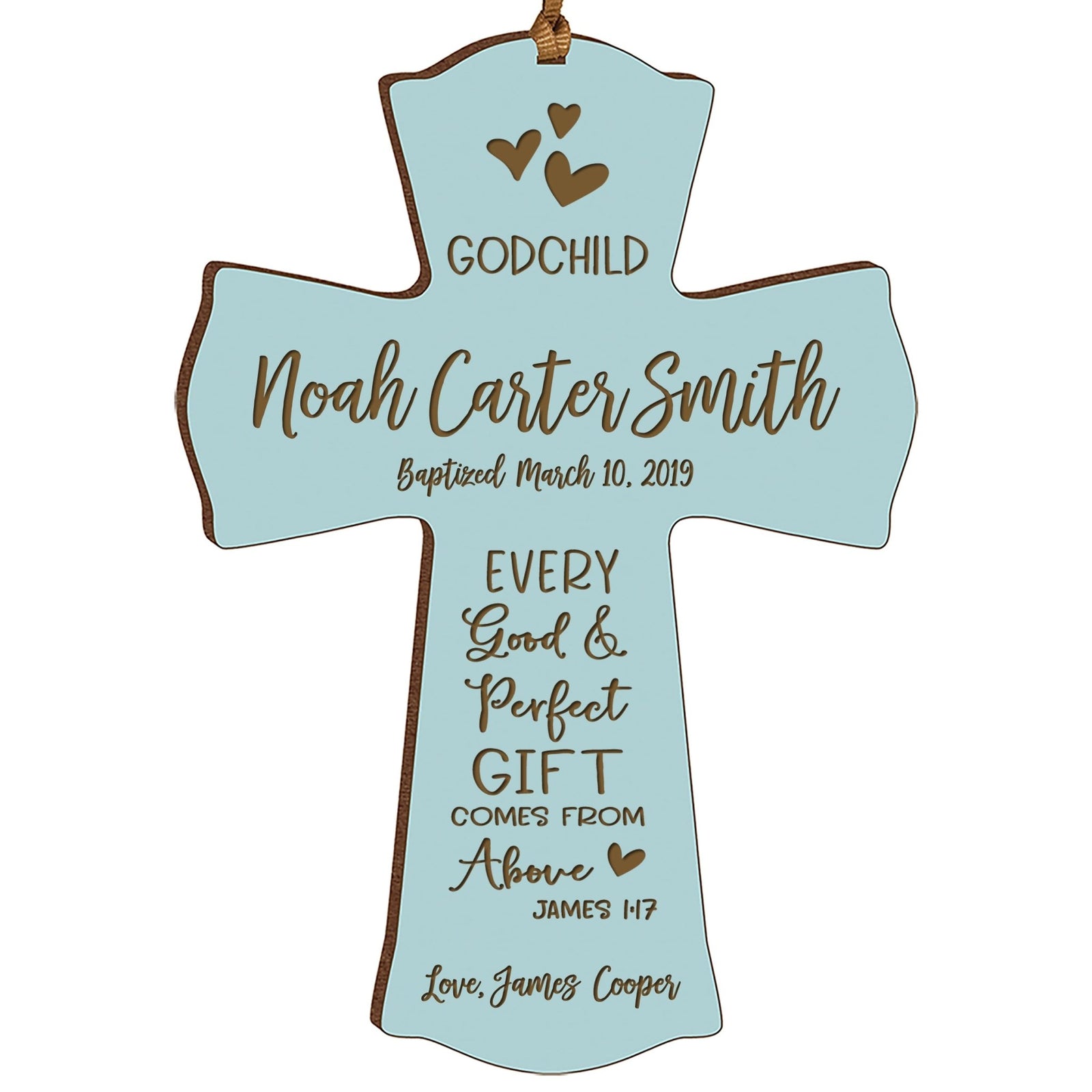 Personalized Godchild Baptism Cross for Boys Girls Good & Perfect - LifeSong Milestones
